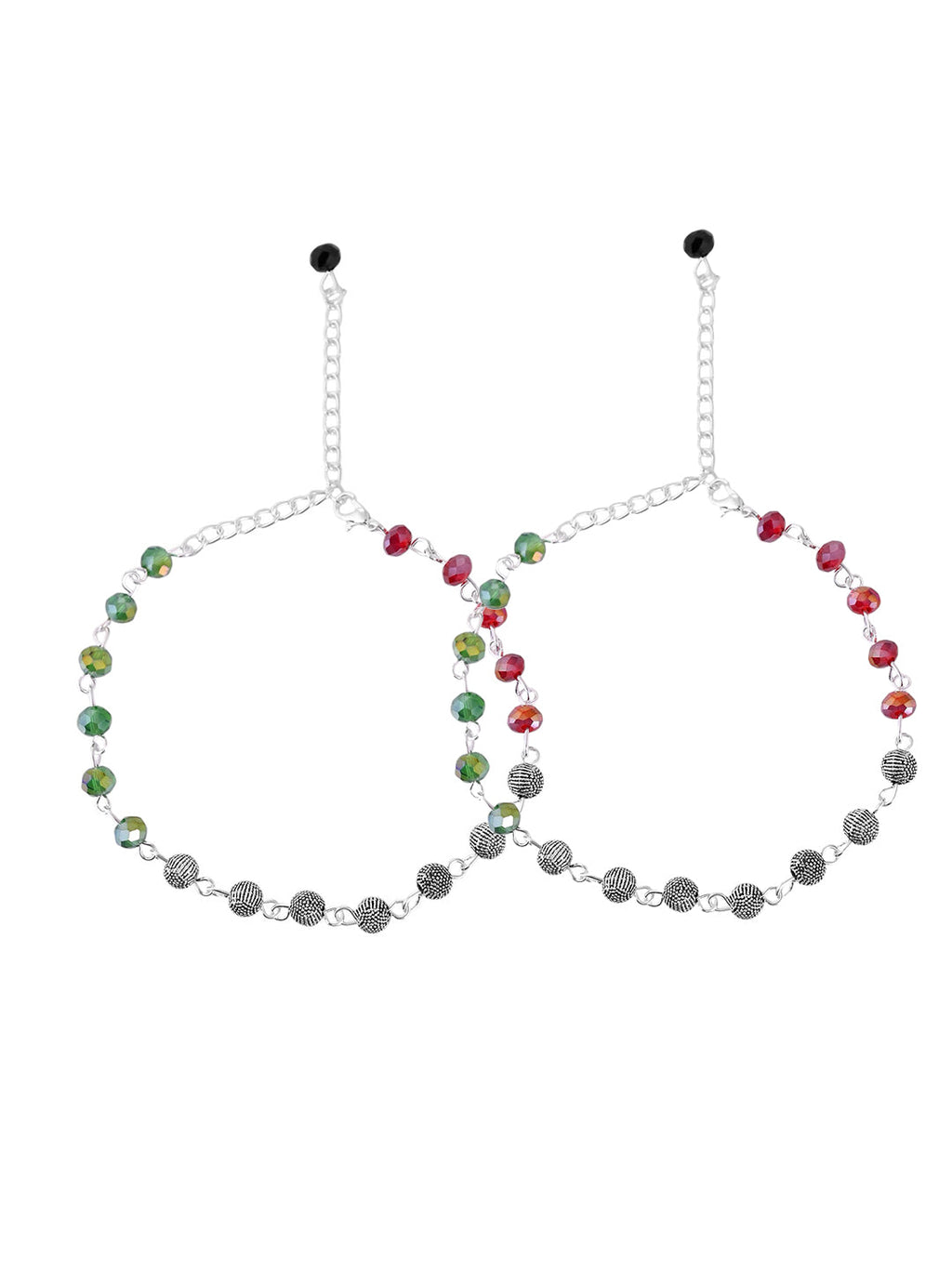 Multicolor Beaded Anklet For Women | Silver Anklet Set