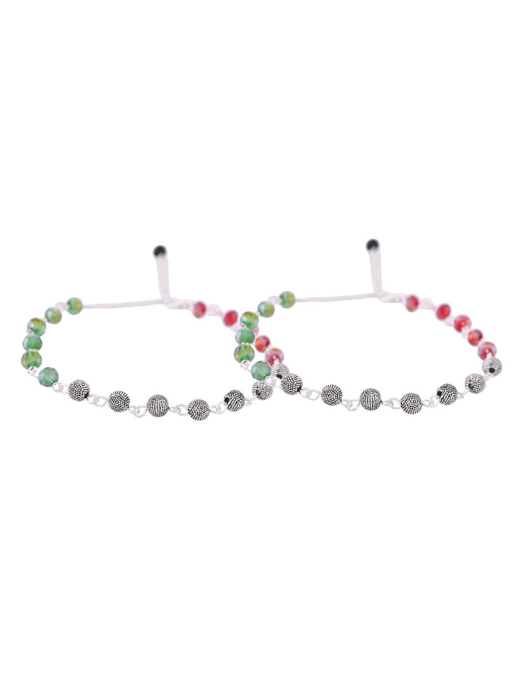Multicolor Beaded Anklet For Women | Silver Anklet Set