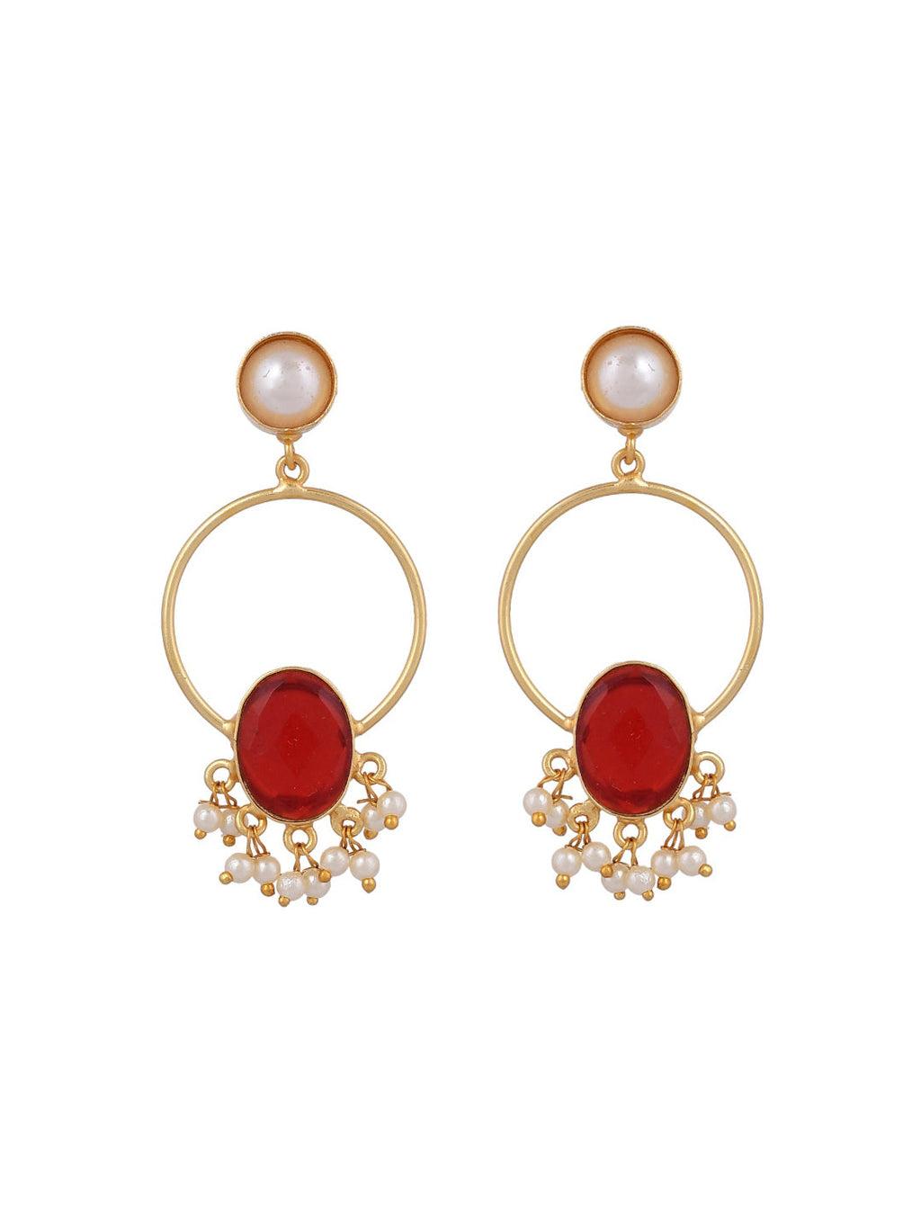 Gold Plated Red Stone Drop Earring For Women