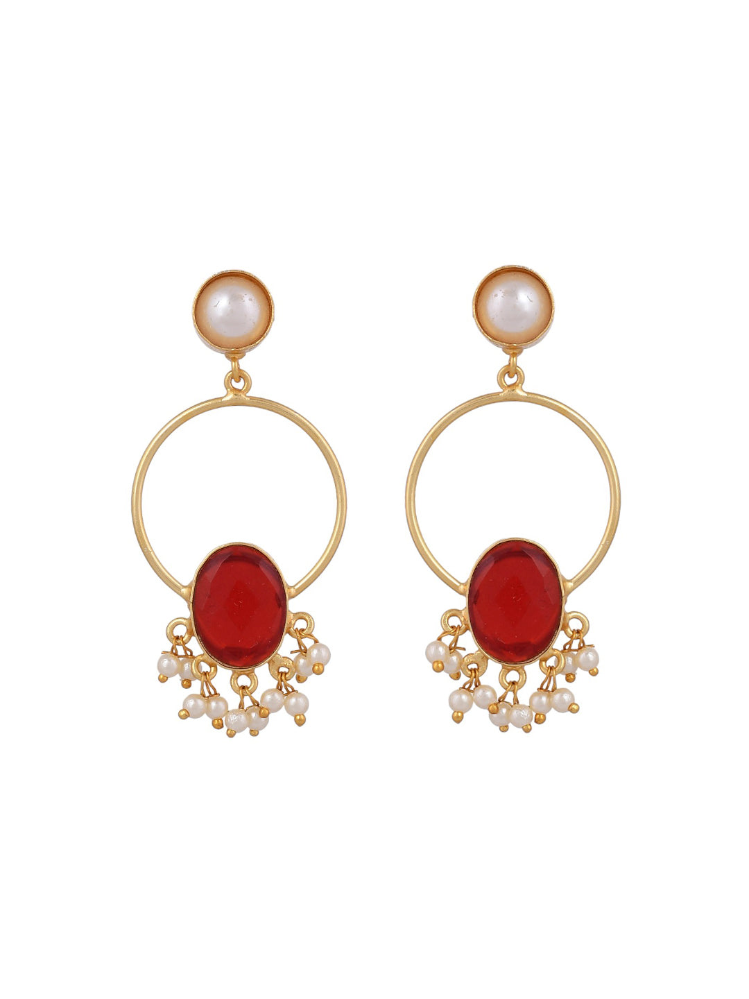 Gold Plated Red Stone Drop Earring For Women