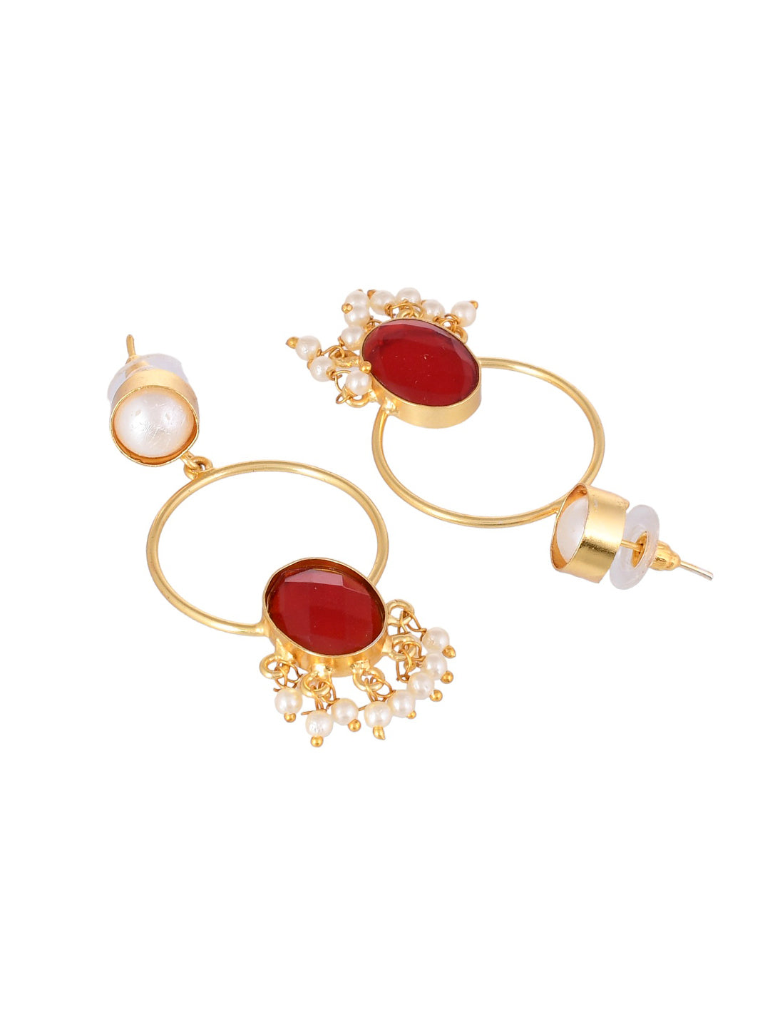 Gold Plated Red Stone Drop Earring For Women