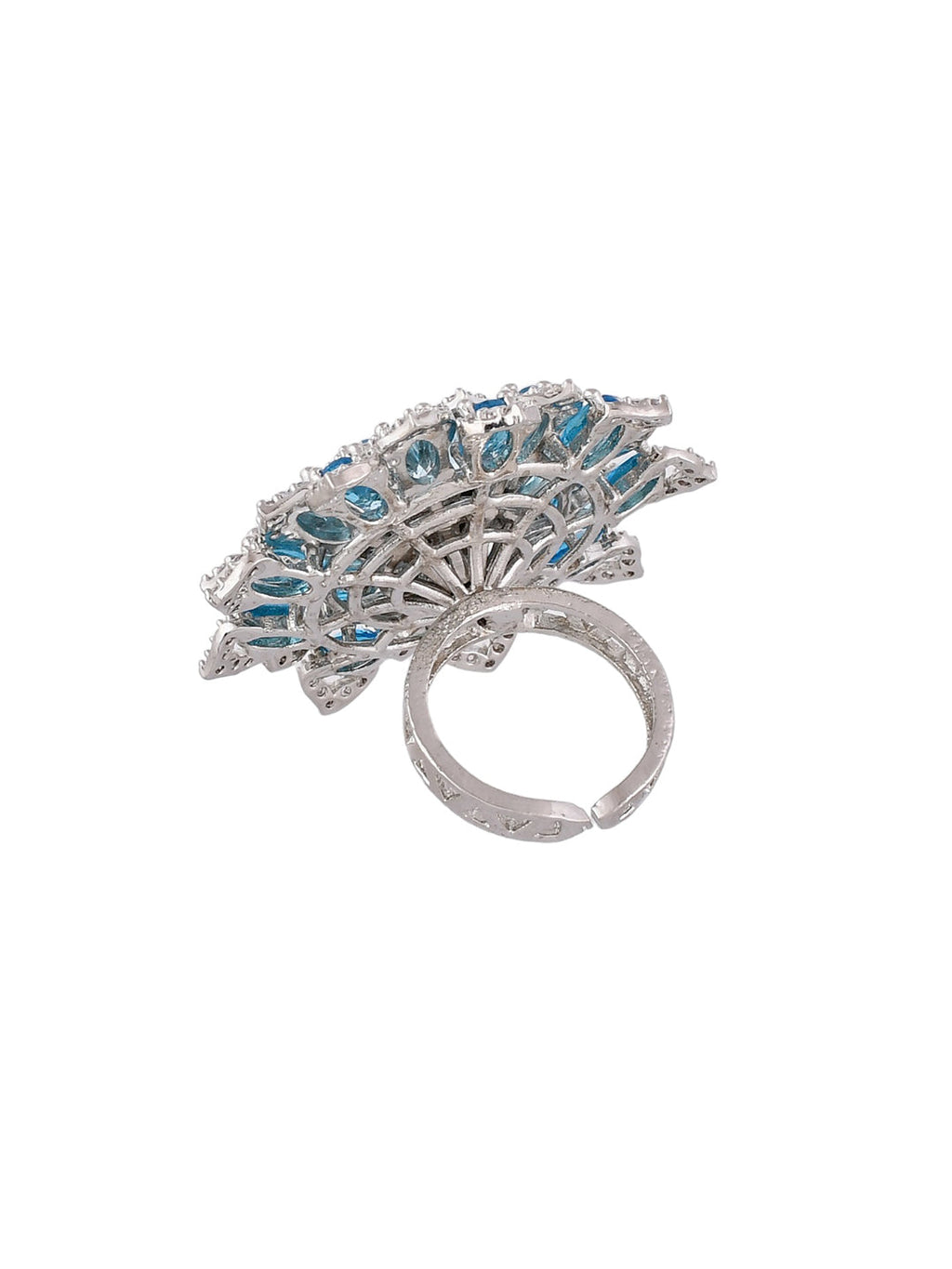 American Diamond Blue Stone Finger Ring For Women