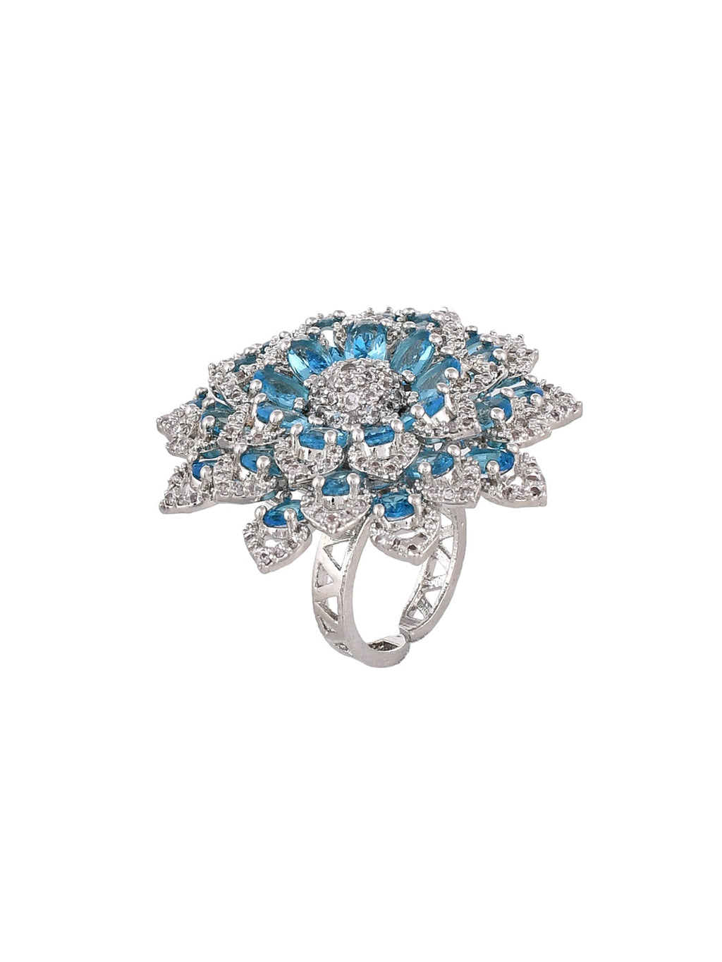 American Diamond Blue Stone Finger Ring For Women
