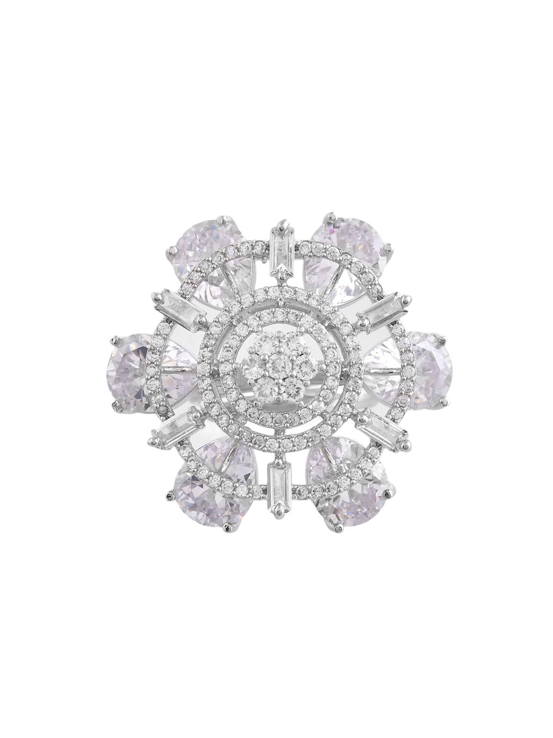 American Diamond Silver Plated Cocktail Ring For Women