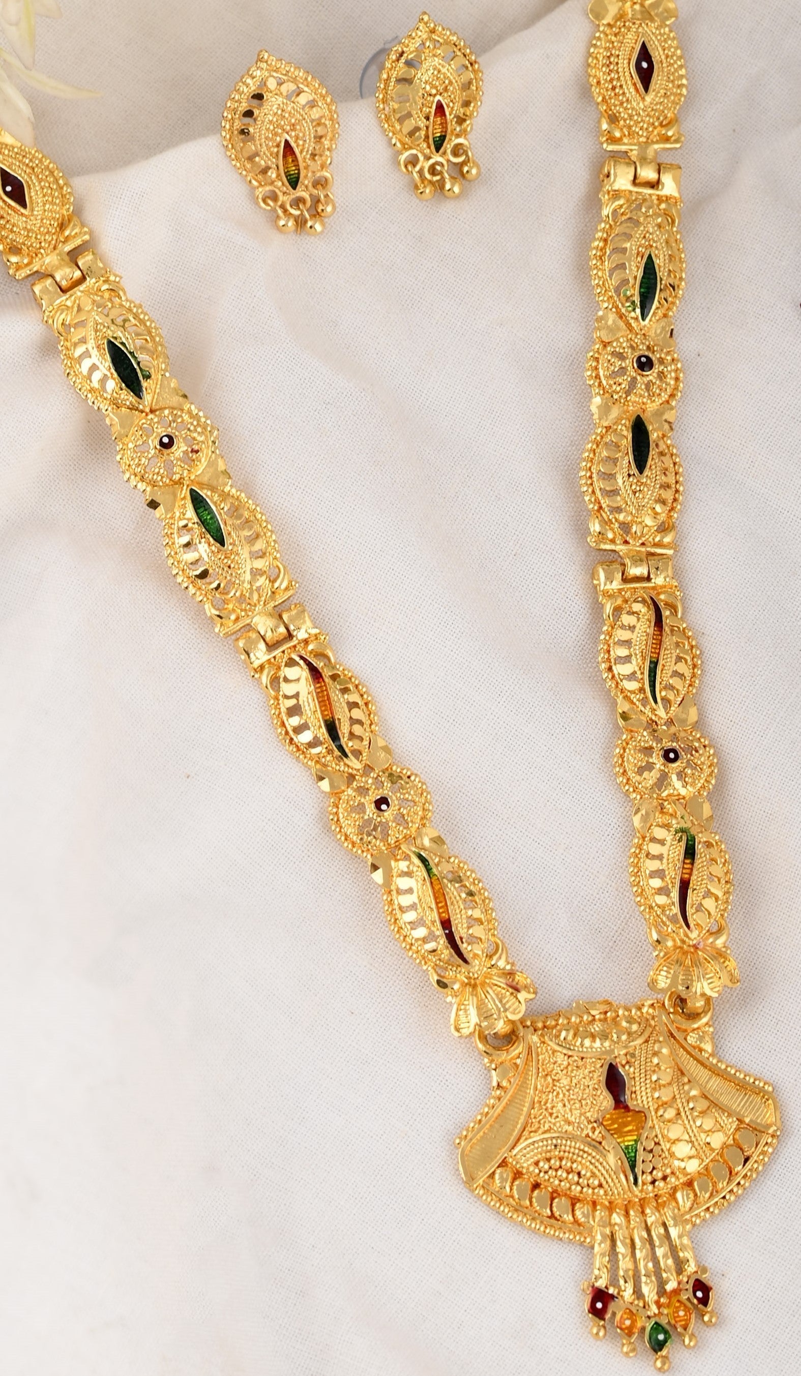 Gold Plated Traditional Meenakari Temple Jewellery Set For Women