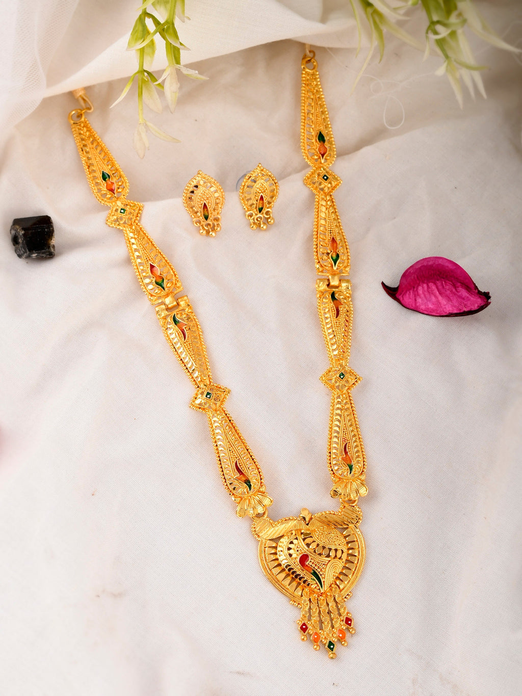 Gold Plated Ethnic Meenakari Long Jewellery Set For Women