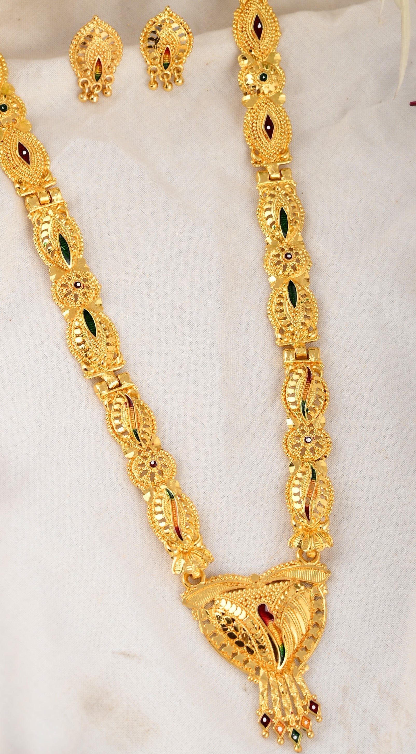 Gold Plated Ethnic Long Temple Jewellery Set For Women