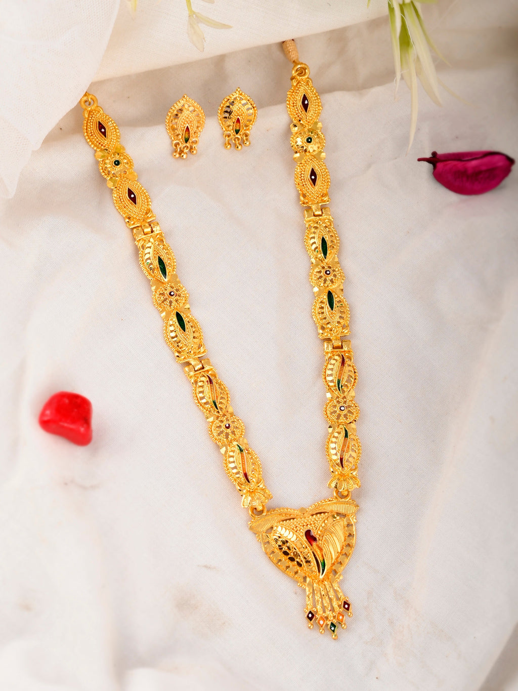 Gold Plated Ethnic Long Temple Jewellery Set For Women