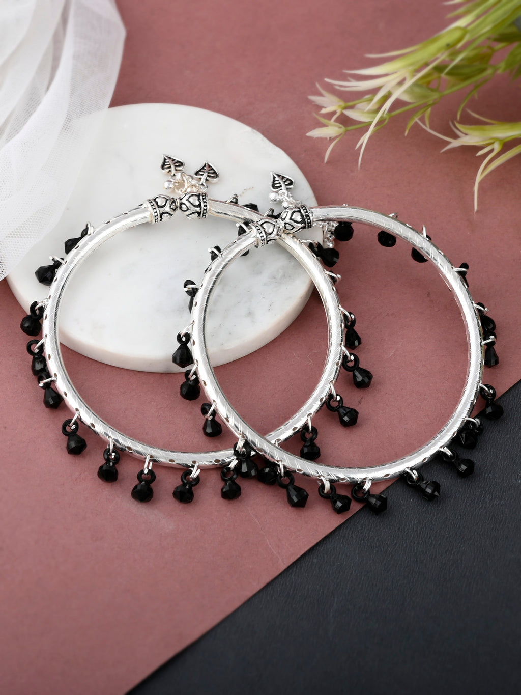 Kada Anklets With Black Bead Accents For Women