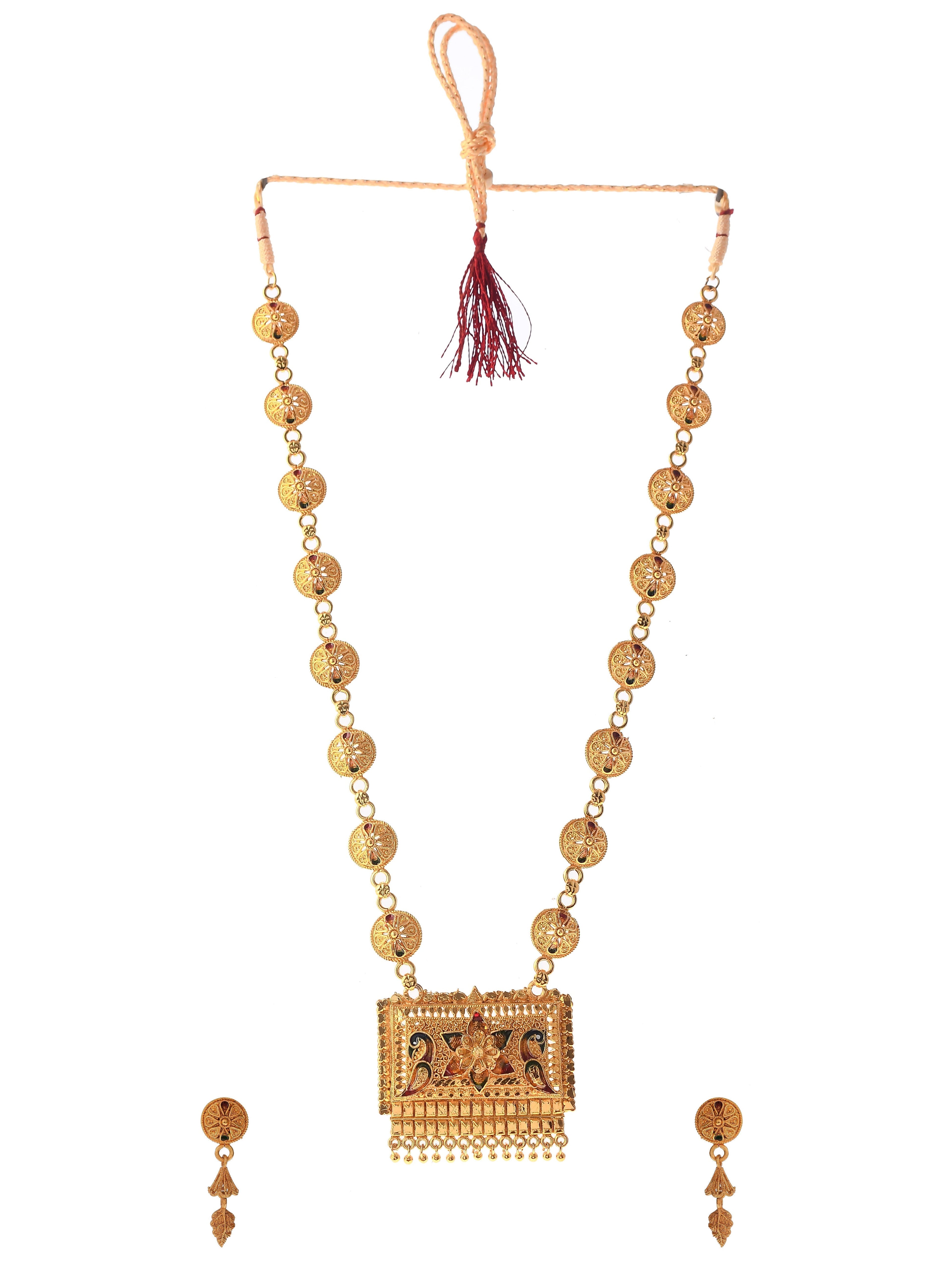 Gold Plated Meenakari Handcrafted Temple Jewellery Set For Women