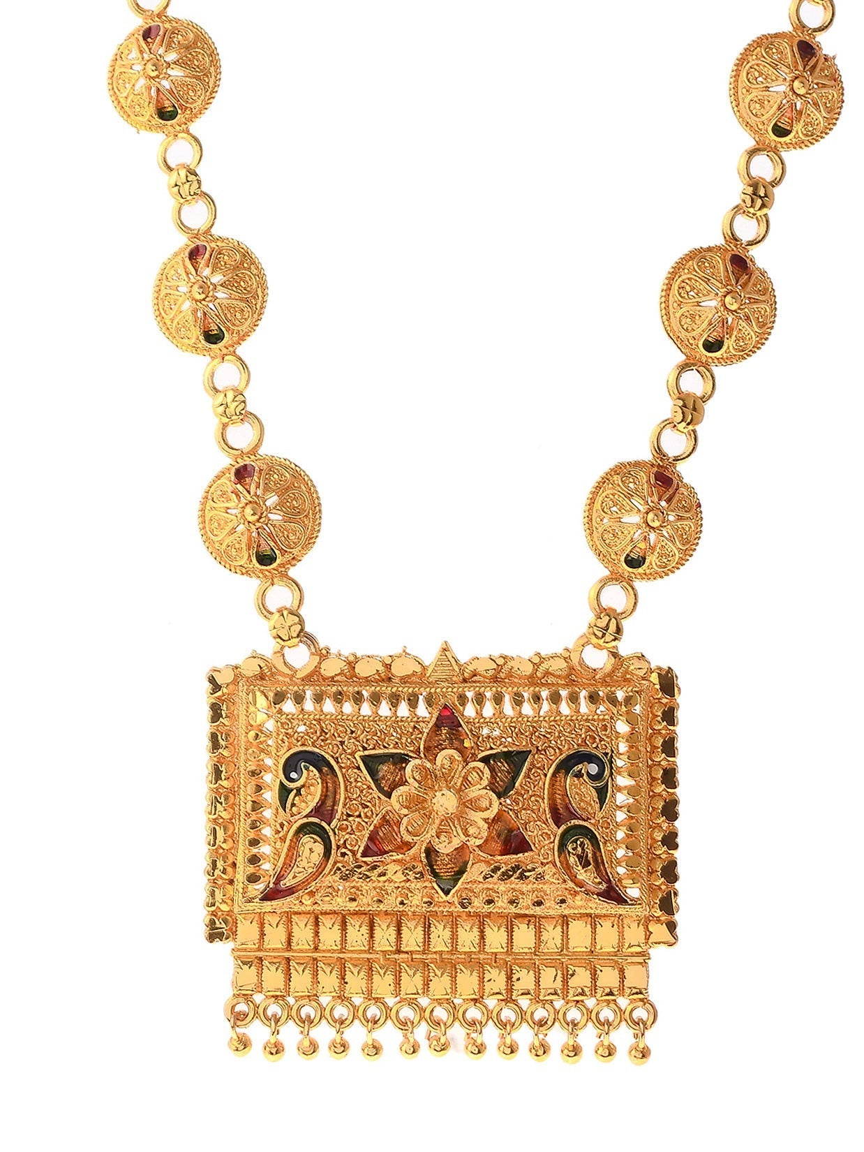 Gold Plated Meenakari Handcrafted Temple Jewellery Set For Women
