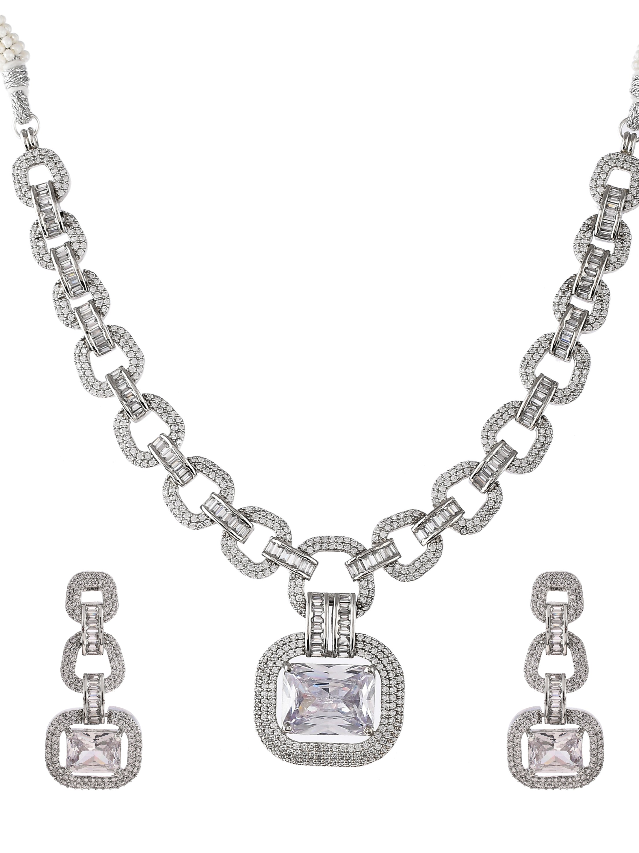 American Diamond Silver Plated Jewellery Set For Women