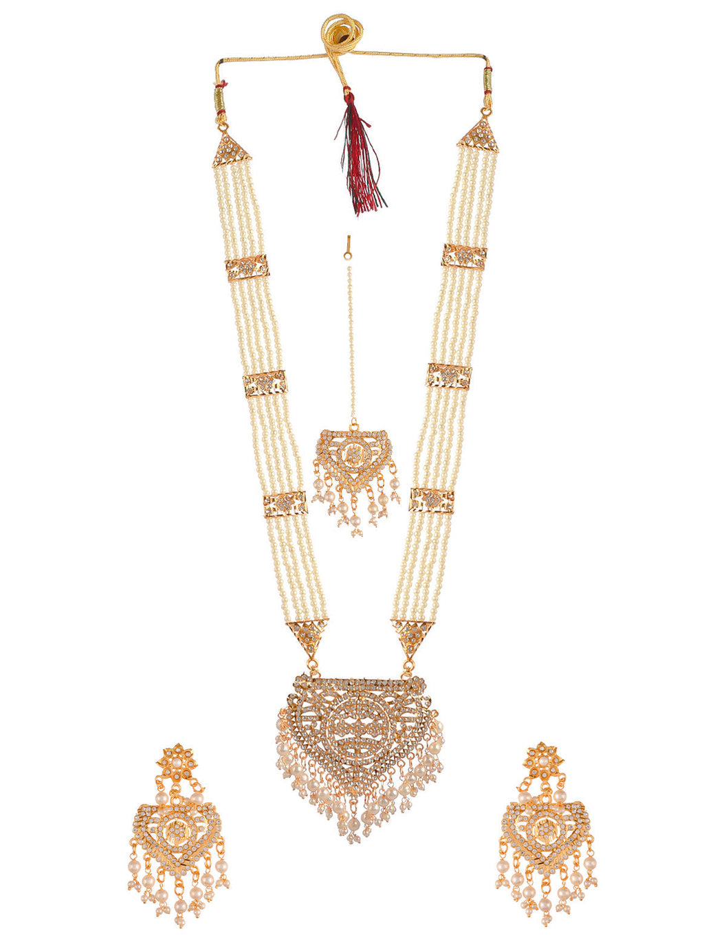 Gold and Pearl Bridal Necklace Set With Matching Earrings For Women