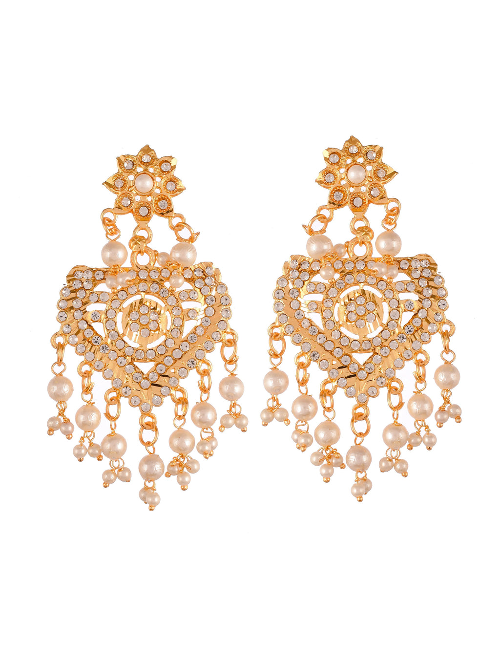 Gold and Pearl Bridal Necklace Set With Matching Earrings For Women