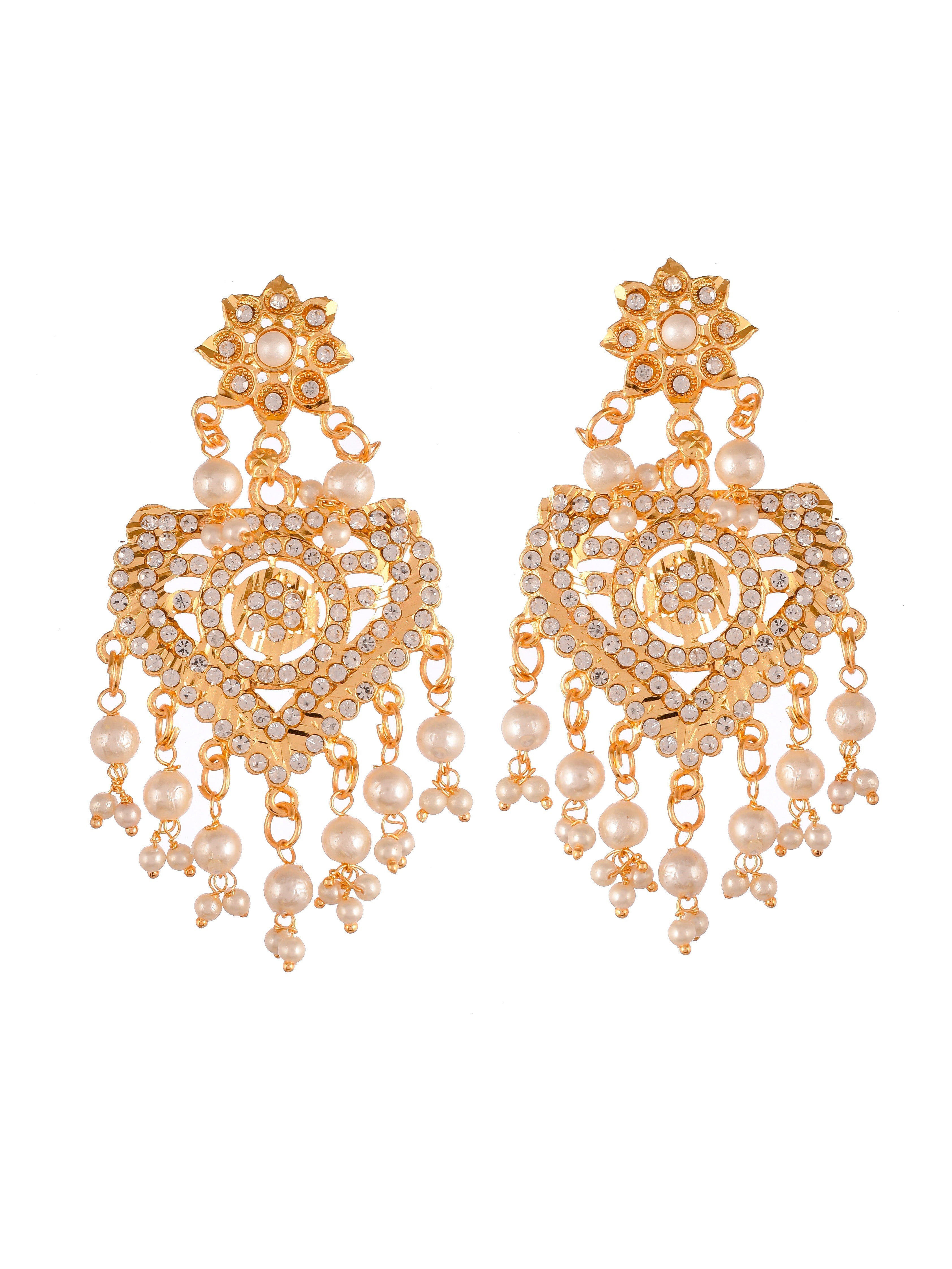 Gold and Pearl Bridal Necklace Set With Matching Earrings For Women