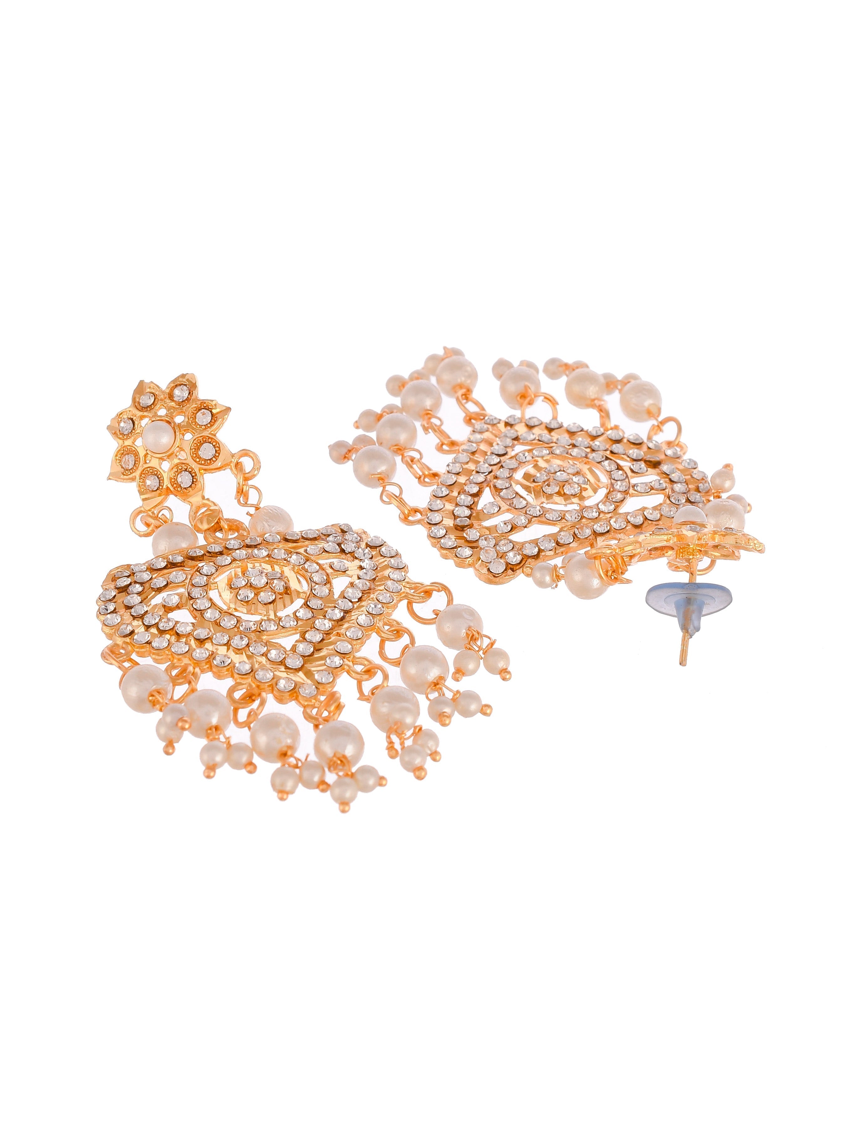 Gold and Pearl Bridal Necklace Set With Matching Earrings For Women