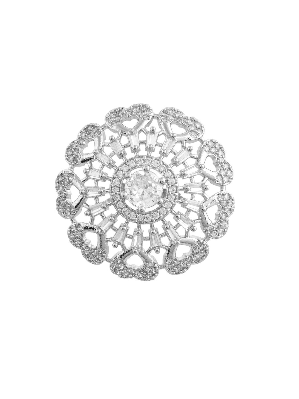 American Diamond & Silver Plated Cocktail Ring For Women