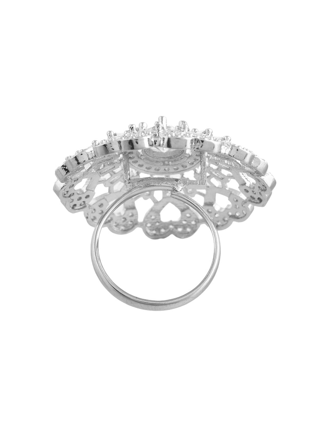 American Diamond & Silver Plated Cocktail Ring For Women