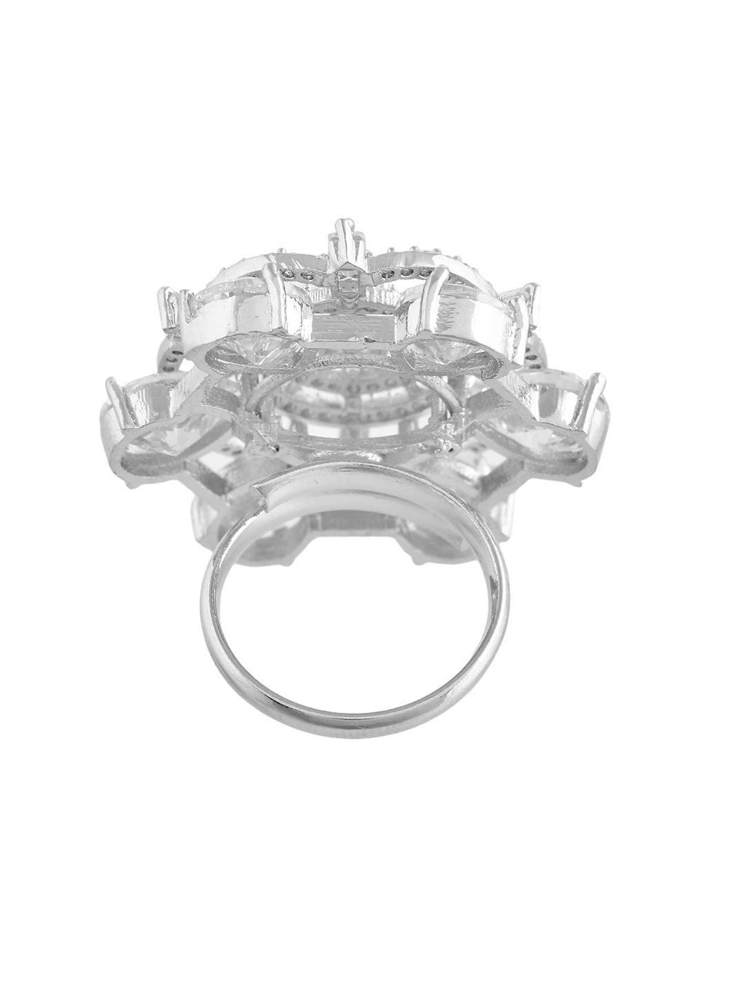 American Diamond Silver Plated Cocktail Ring For Women