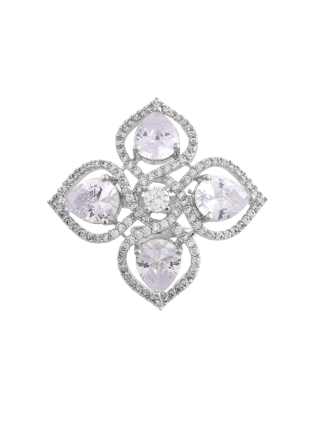 American Diamond & Silver Plated Cocktail Ring For Women