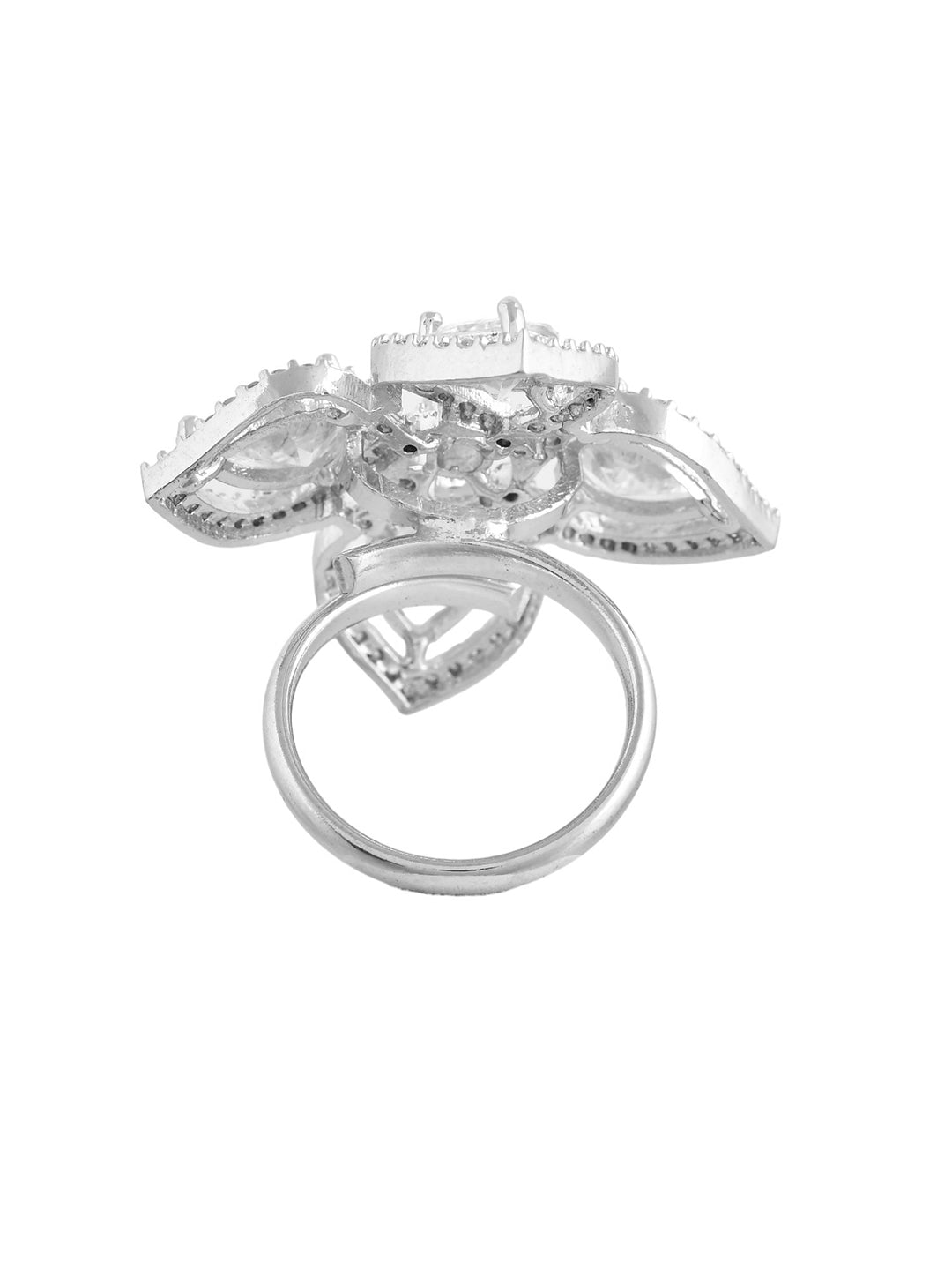 American Diamond & Silver Plated Cocktail Ring For Women