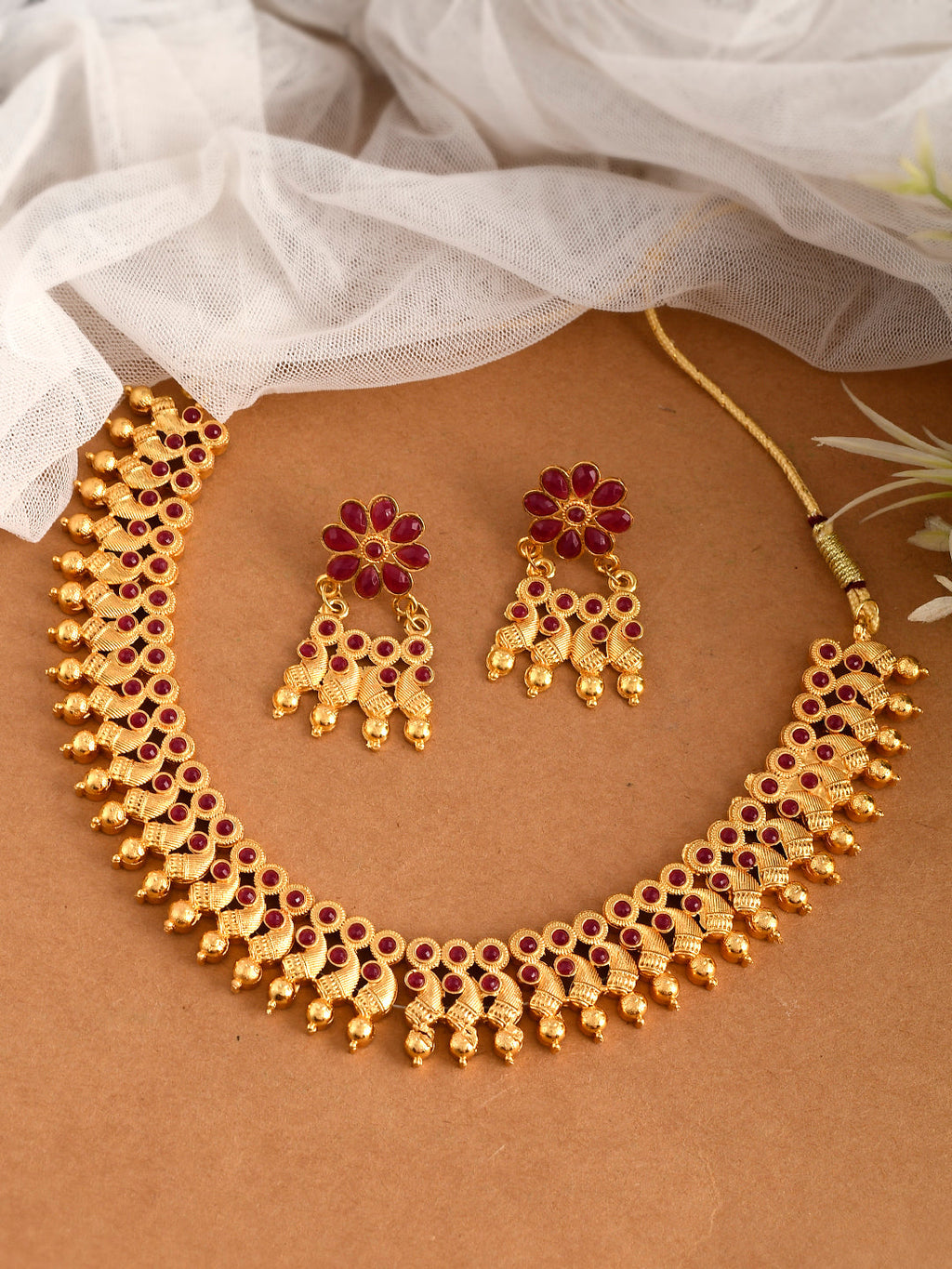 Gold Plated Handcrafted Floral Jewellery Set For Women