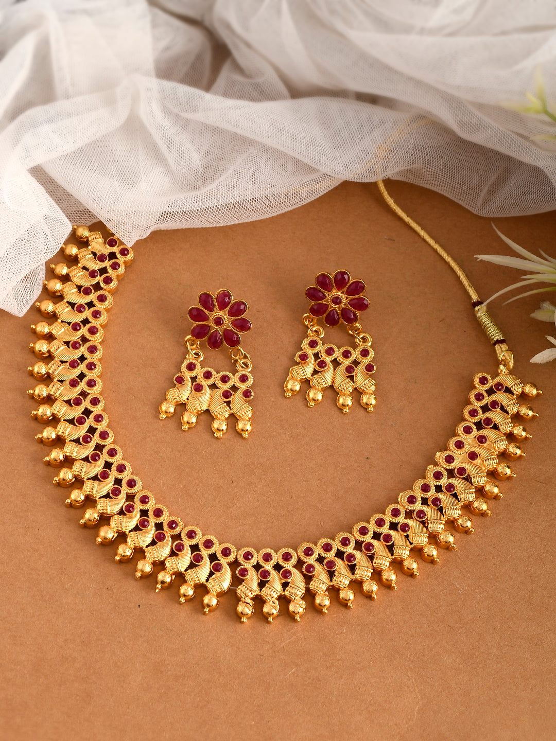 Gold Plated Handcrafted Floral Jewellery Set For Women