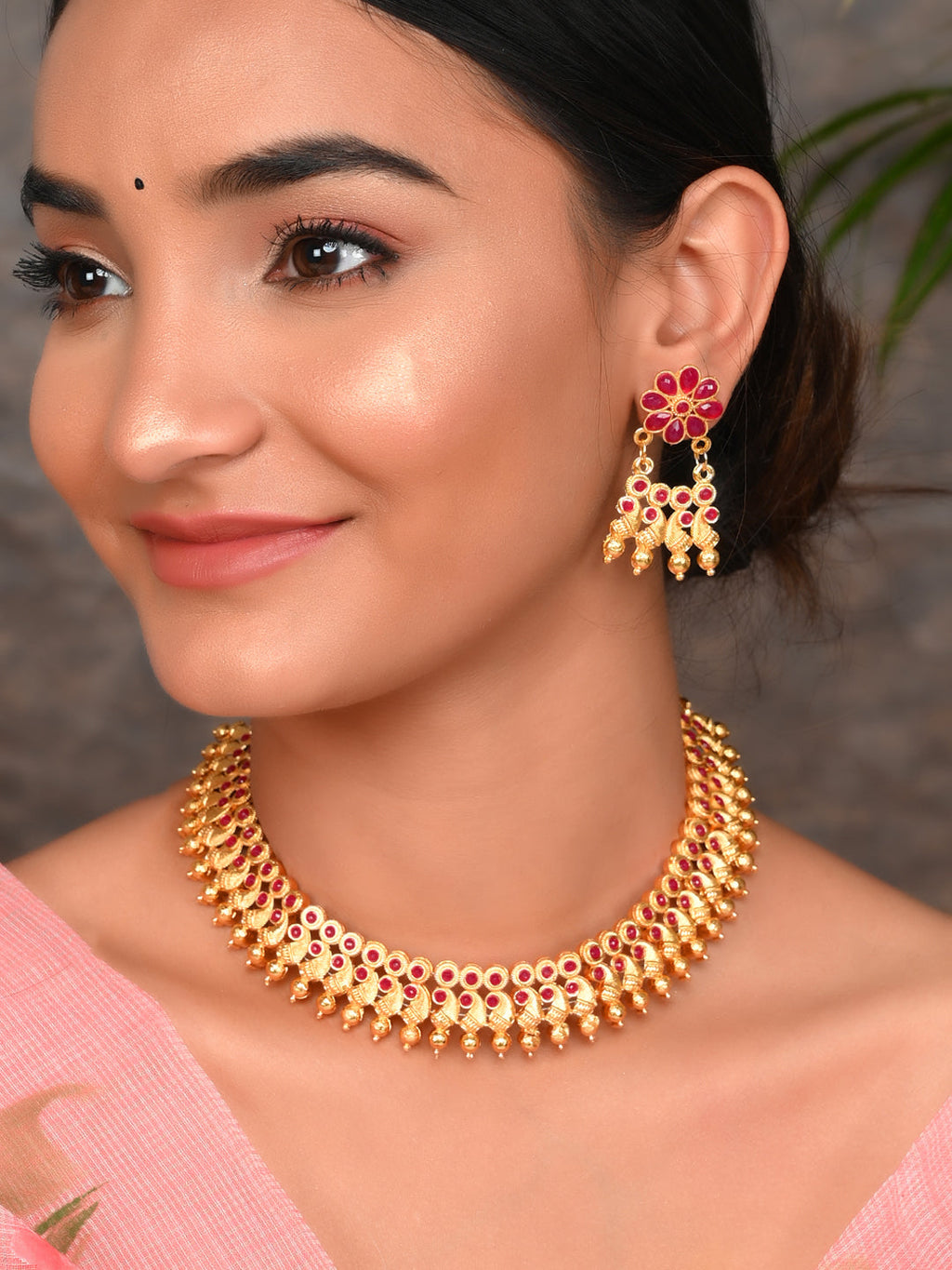 Gold Plated Handcrafted Floral Jewellery Set For Women