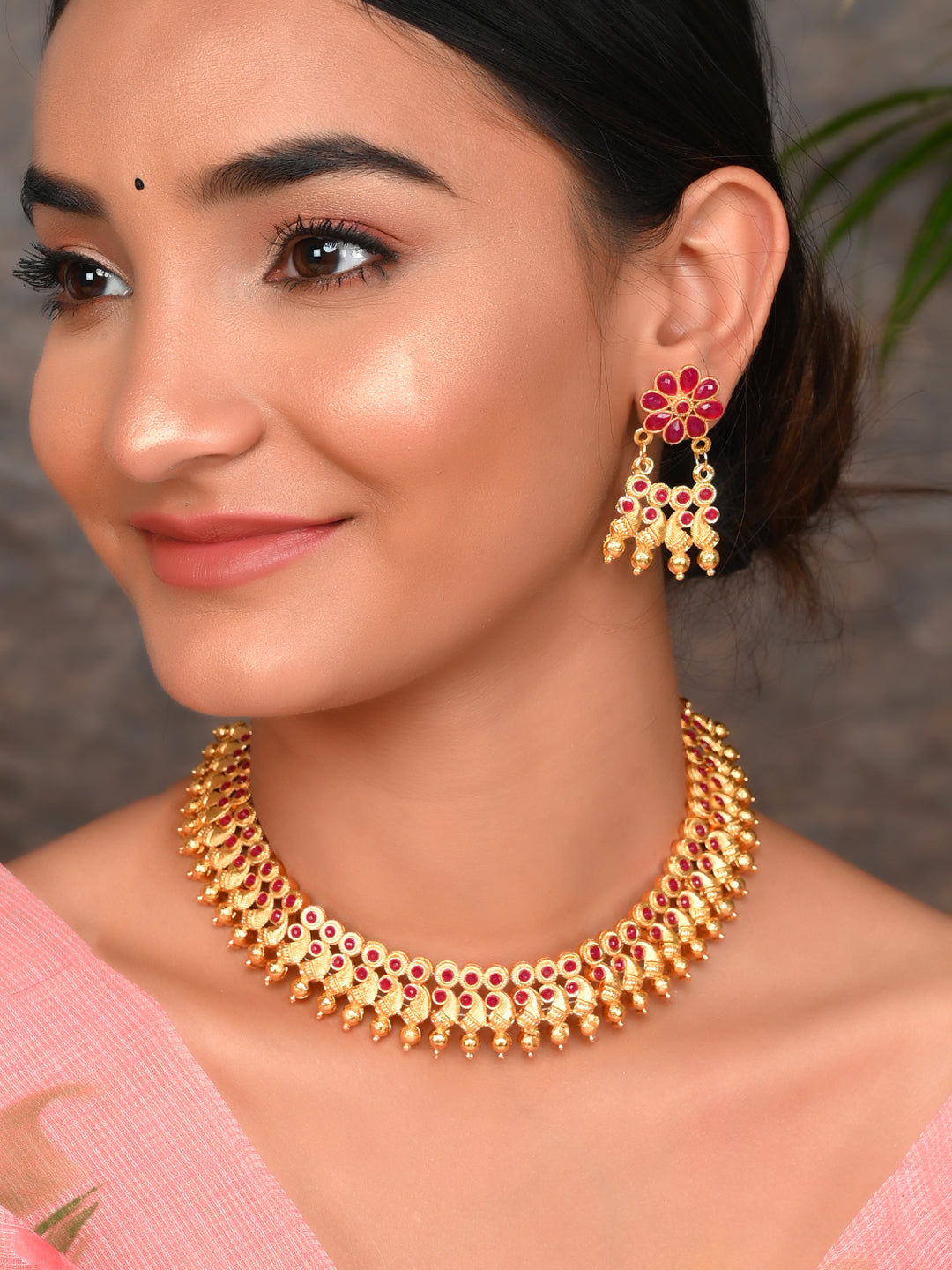 Gold Plated Handcrafted Floral Jewellery Set For Women