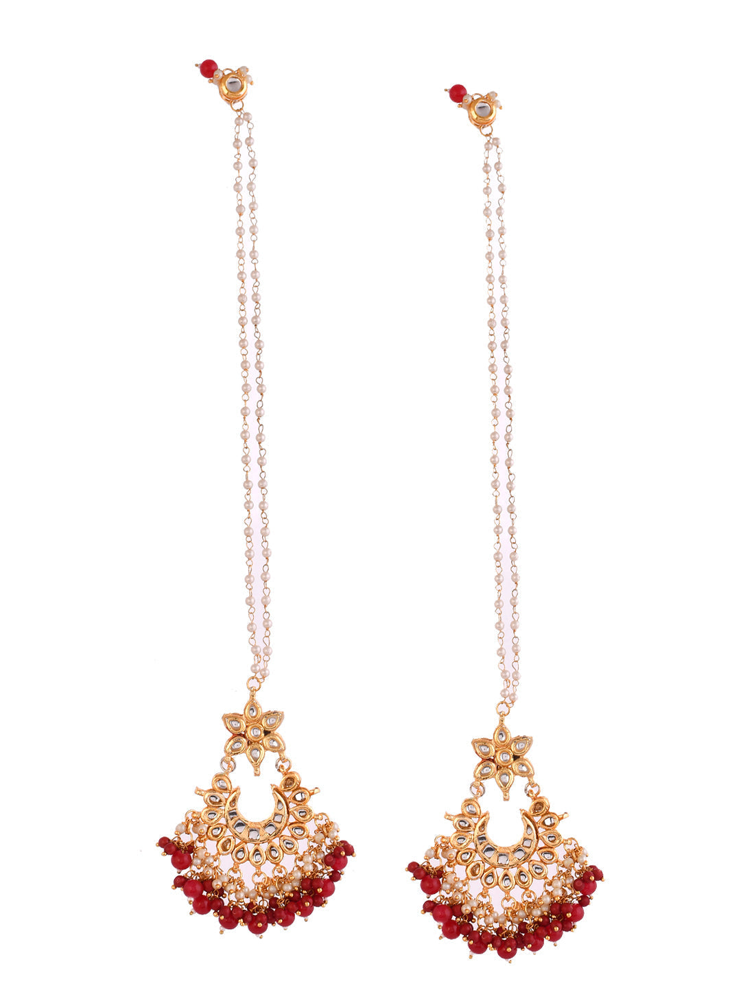 Gold-Plated and Red Gemstone Long Drop Royal Earrings For Women