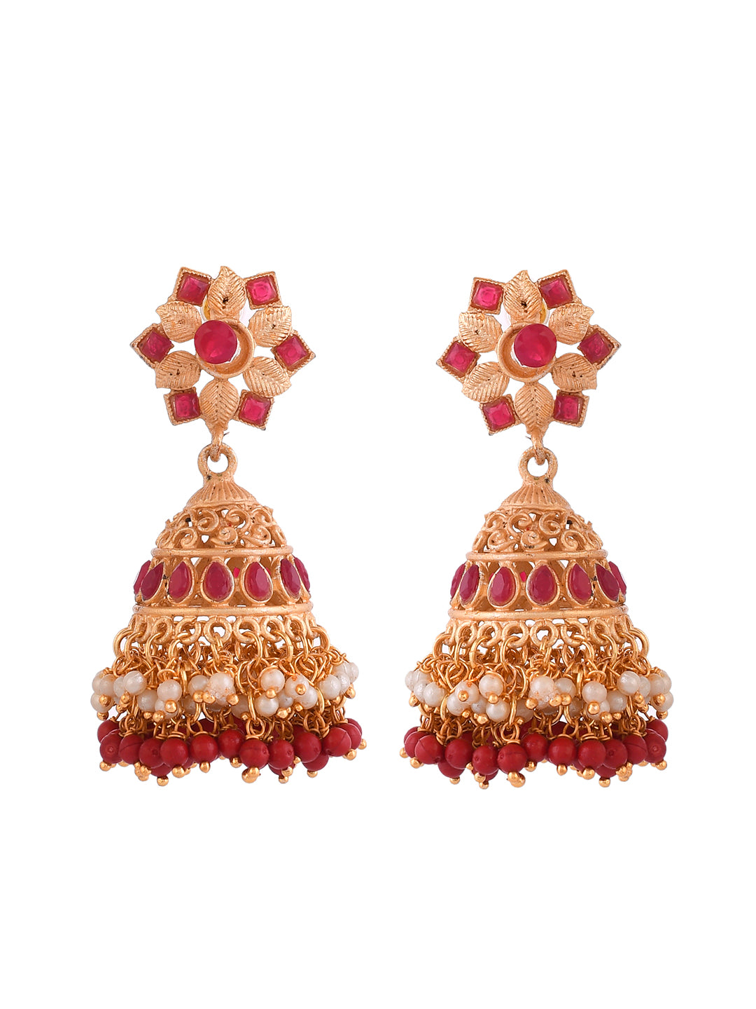 Gold-Plated and Ruby Traditional Jhumka Earring For Women