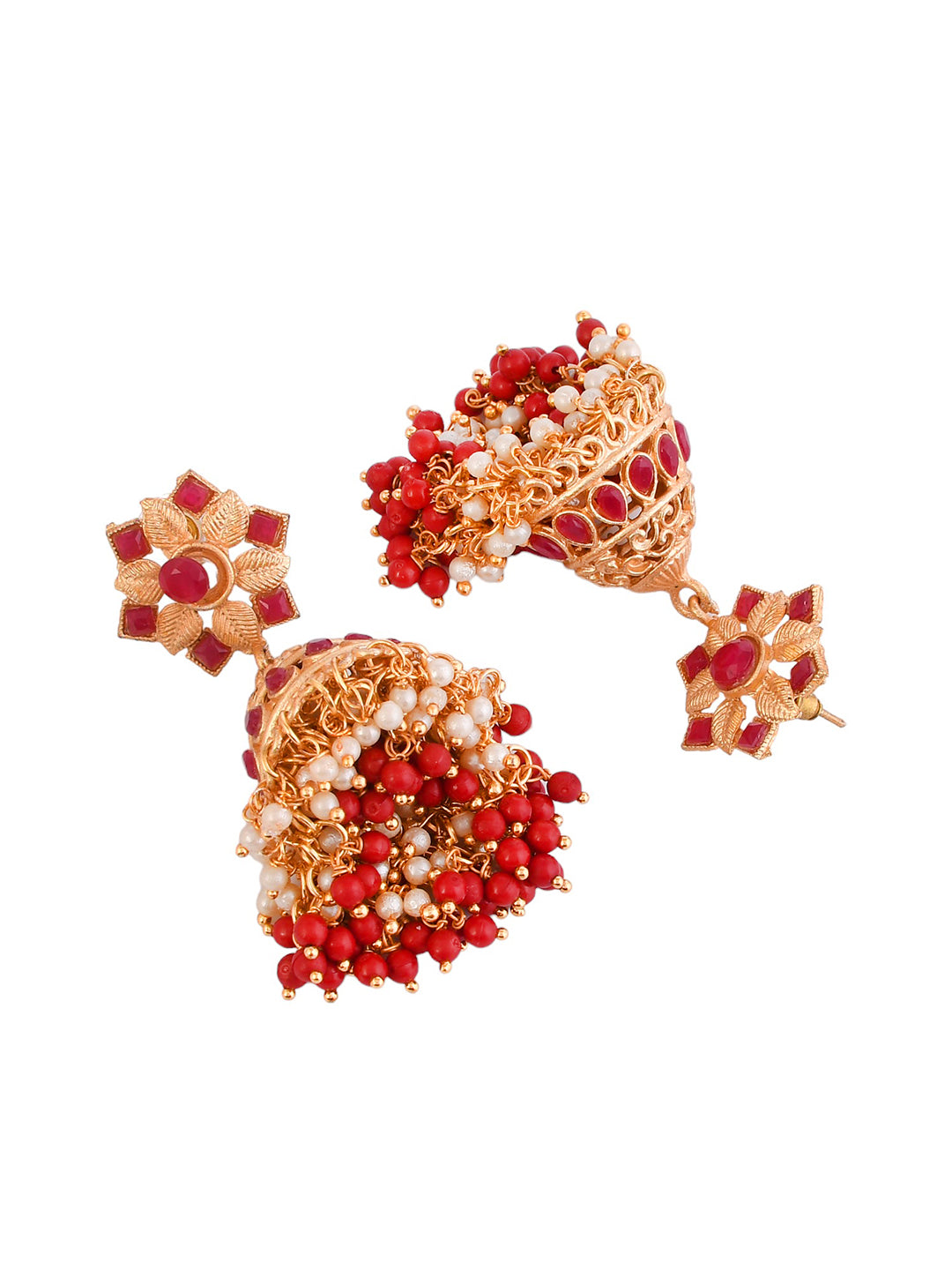 Gold-Plated and Ruby Traditional Jhumka Earring For Women