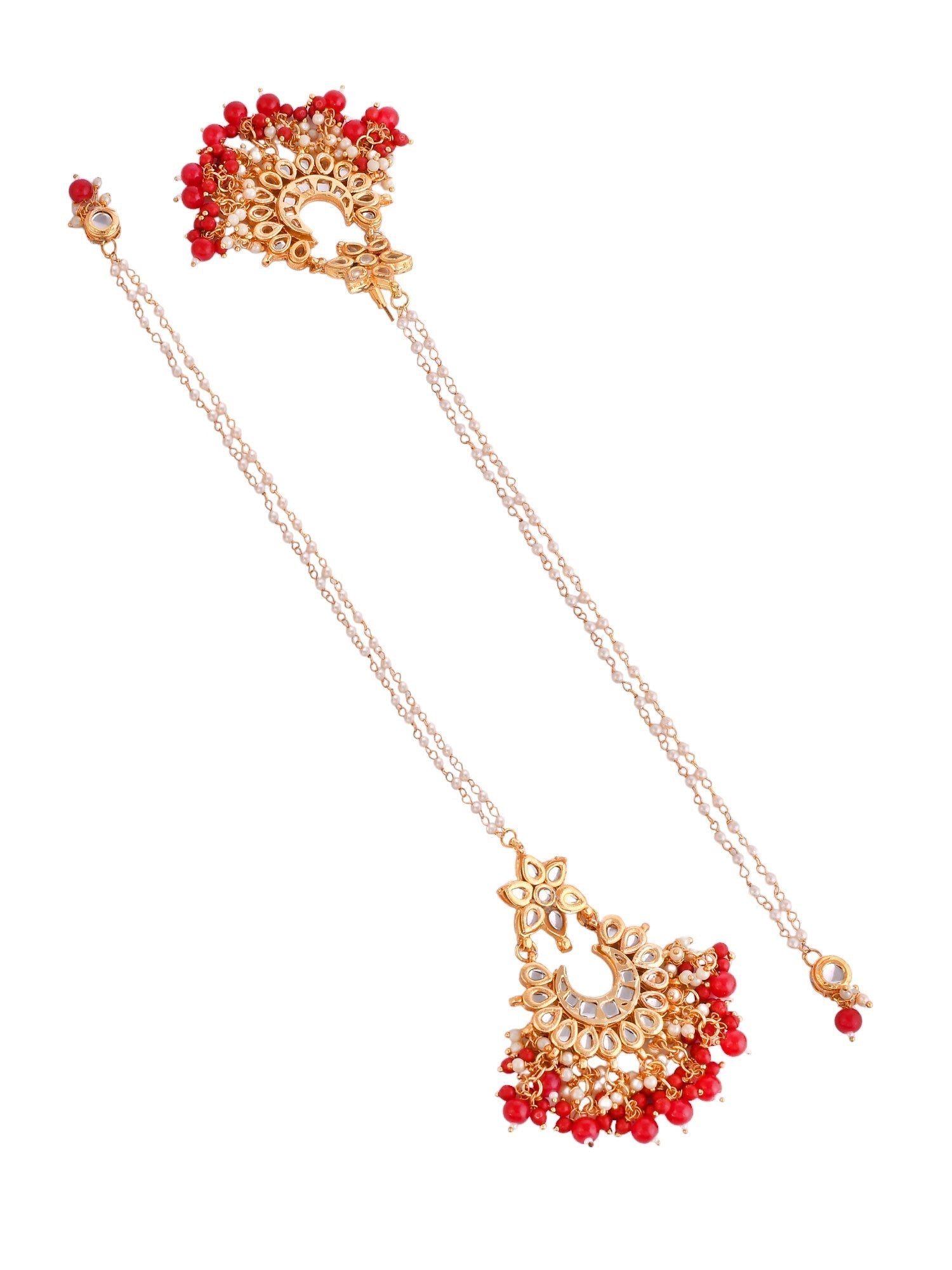 Gold-Plated and Red Gemstone Long Drop Royal Earrings For Women