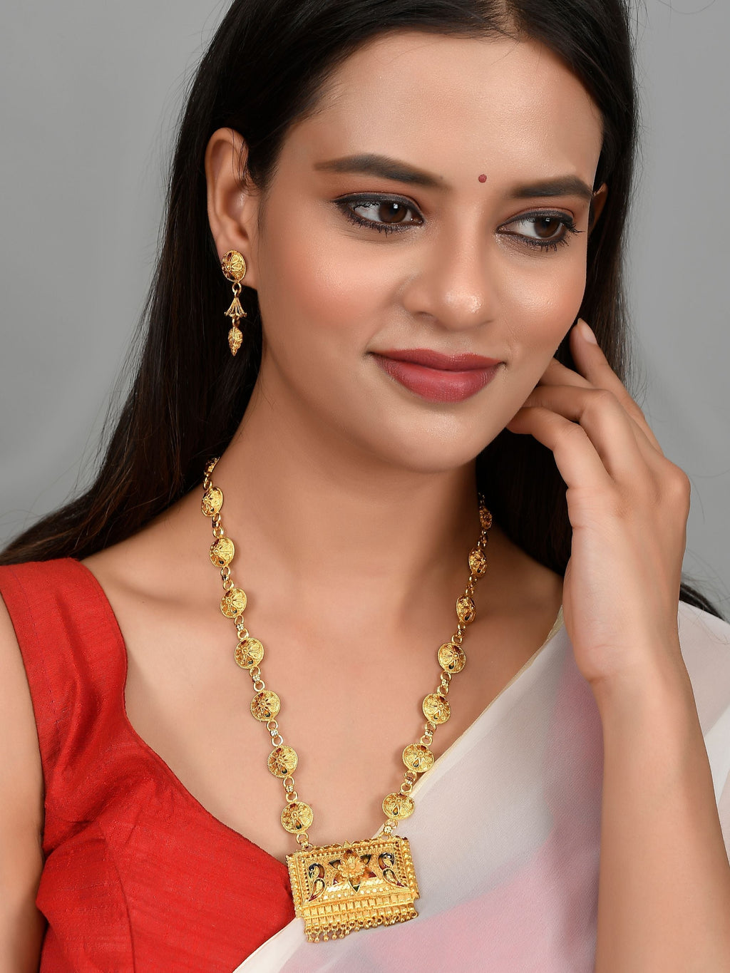 Gold Plated Meenakari Handcrafted Temple Jewellery Set For Women