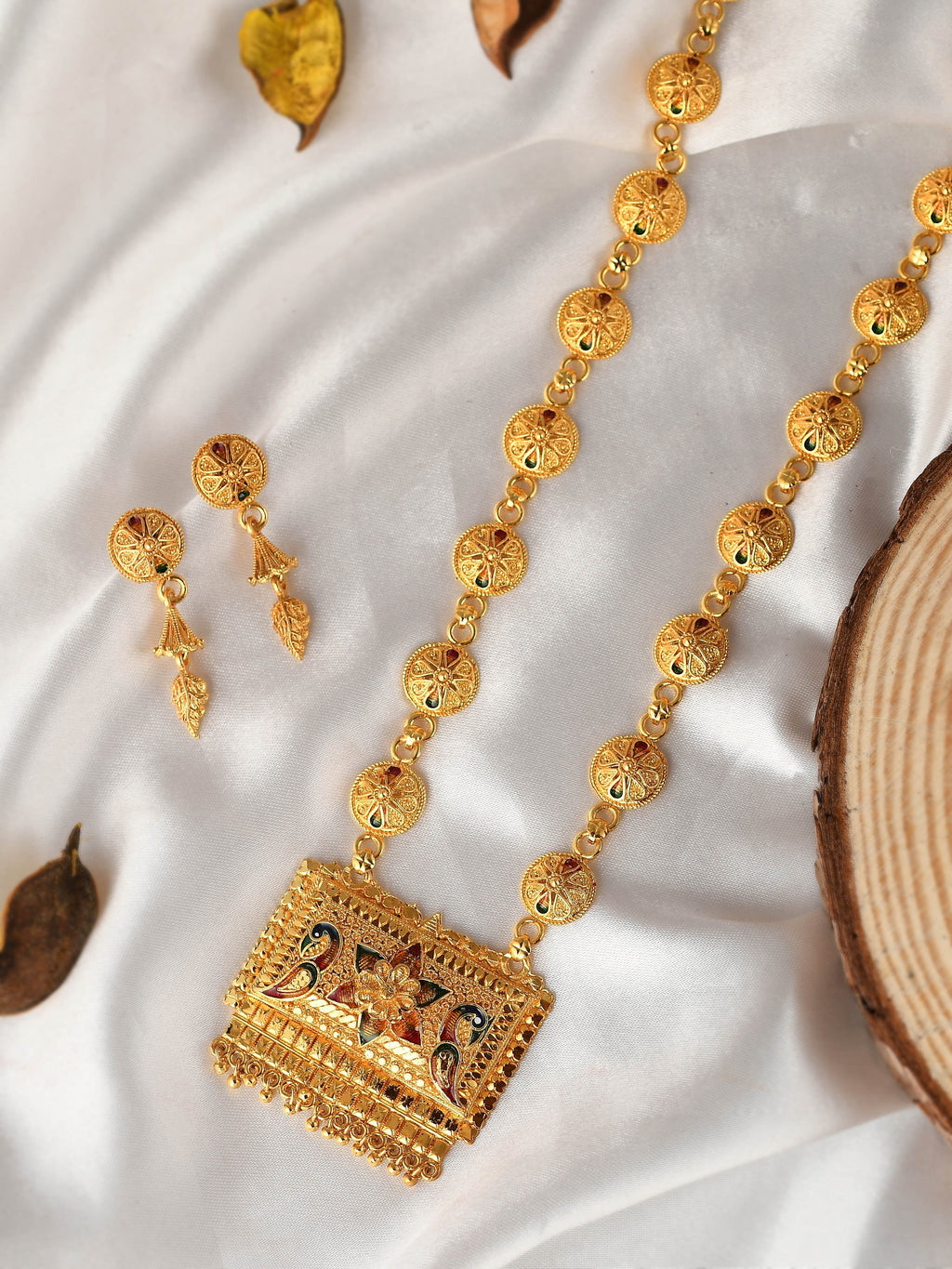 Gold Plated Meenakari Handcrafted Temple Jewellery Set For Women