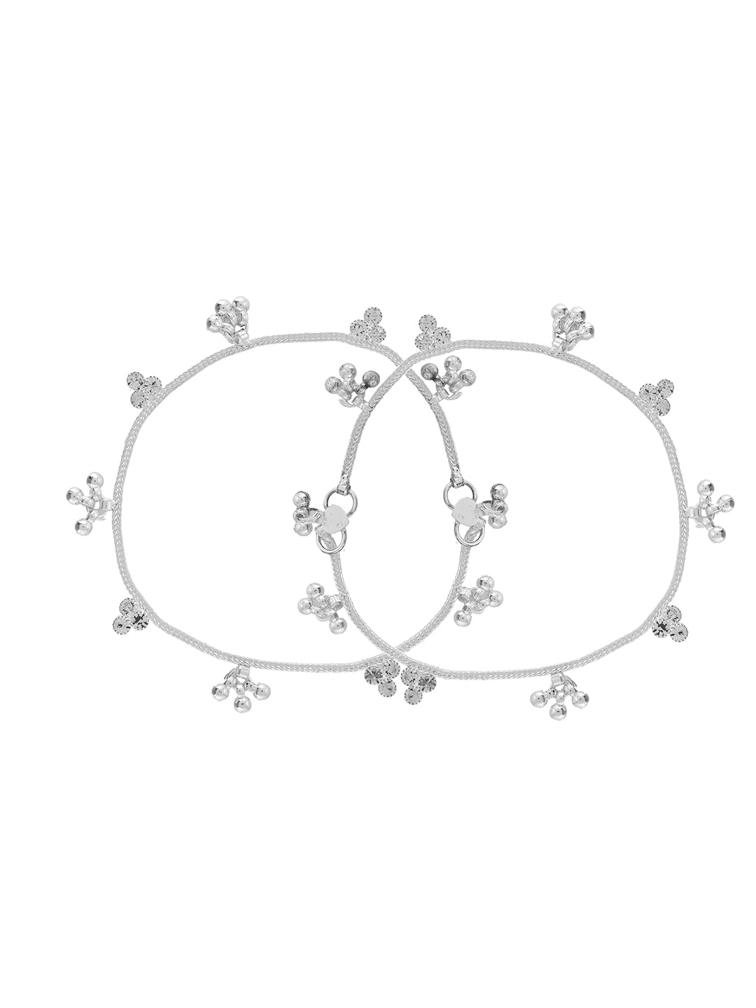 Silver Anklet With Floral | Bell Charms Anklet For Women