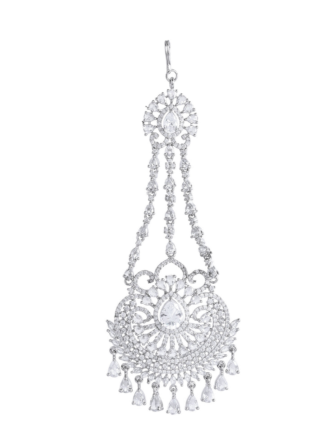 American Diamond Silver-Plated Paasa Maangtika For Women | Party & AD Jewellery
