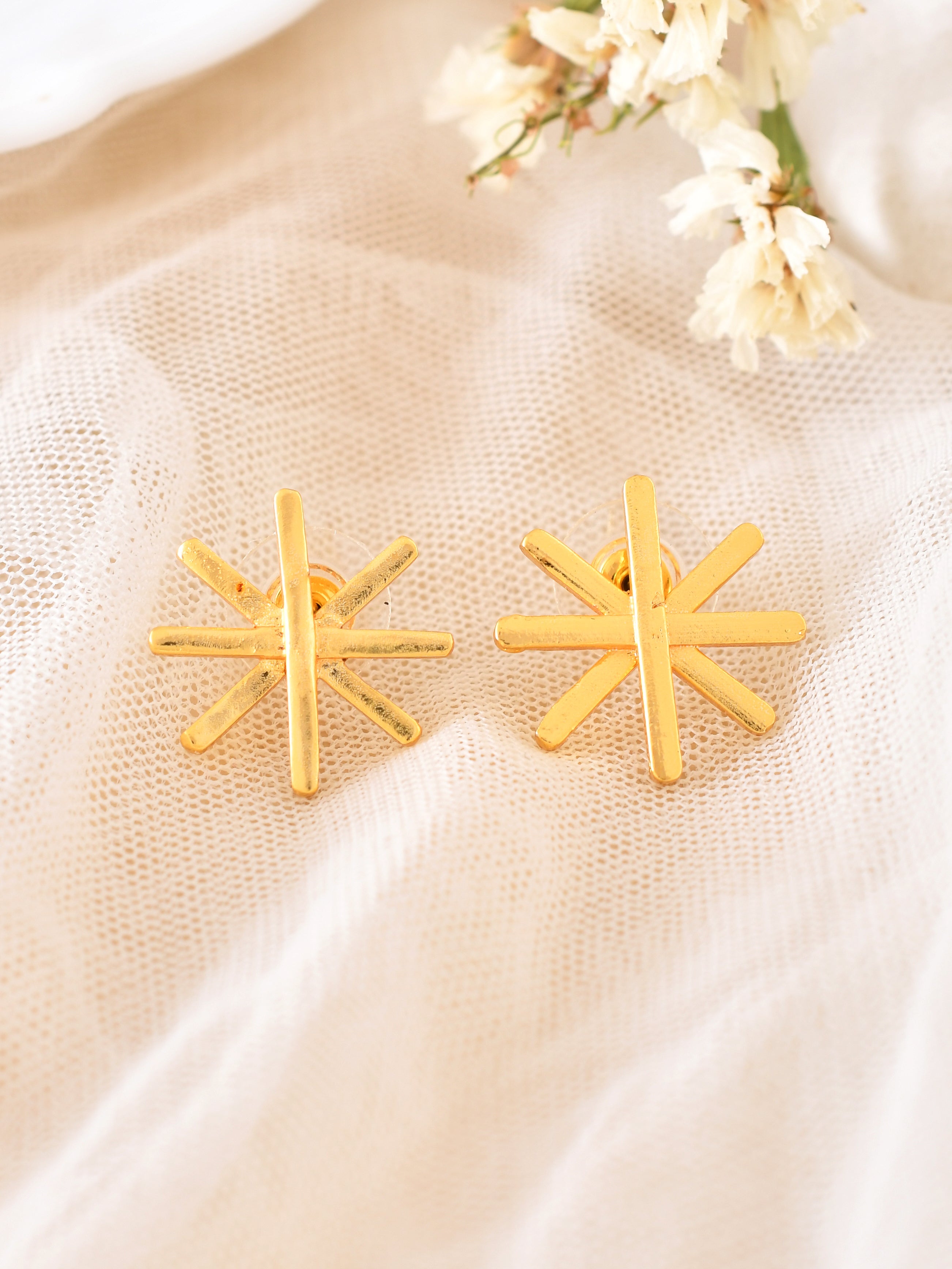 Radiant Gold Starburst Earrings For Women