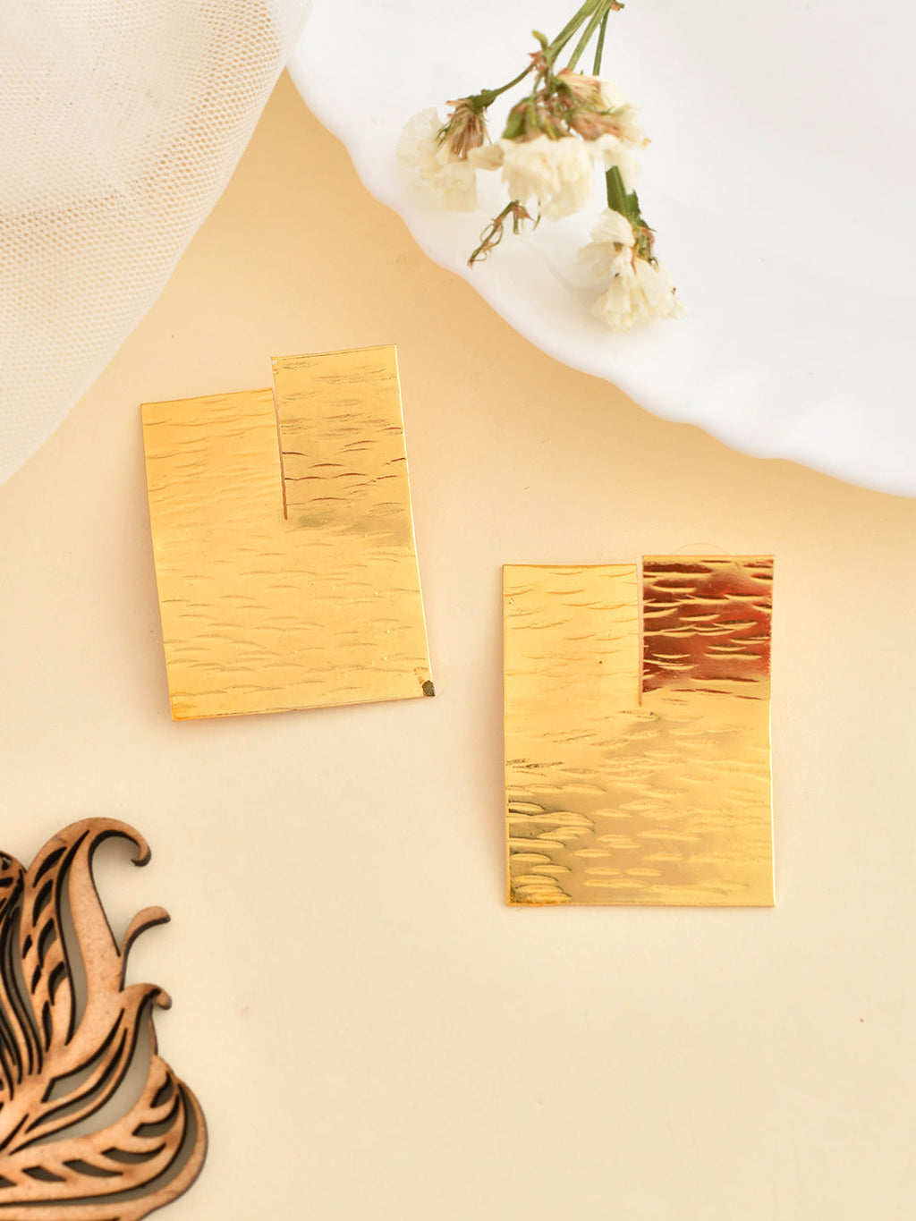 Gold Square Ethnic Earrings For Women