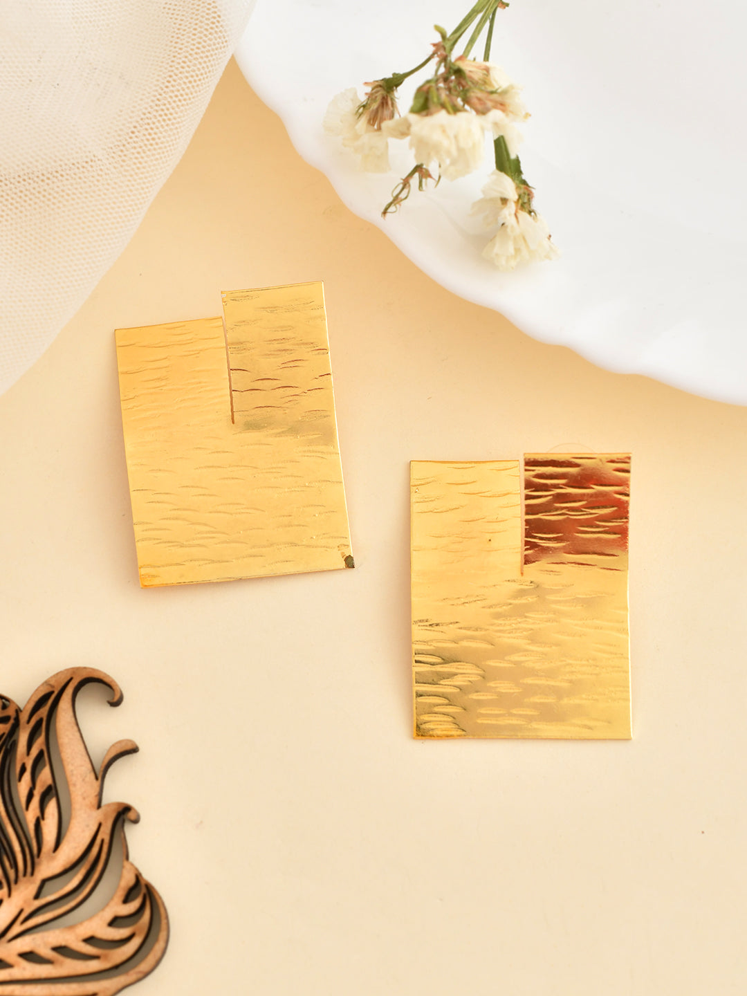 Gold Square Ethnic Earrings For Women