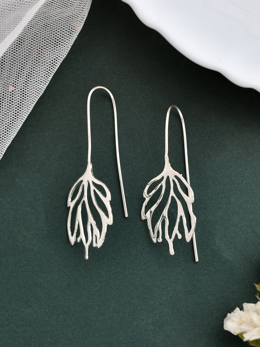 Silver Plated Leaf Earrings For Women