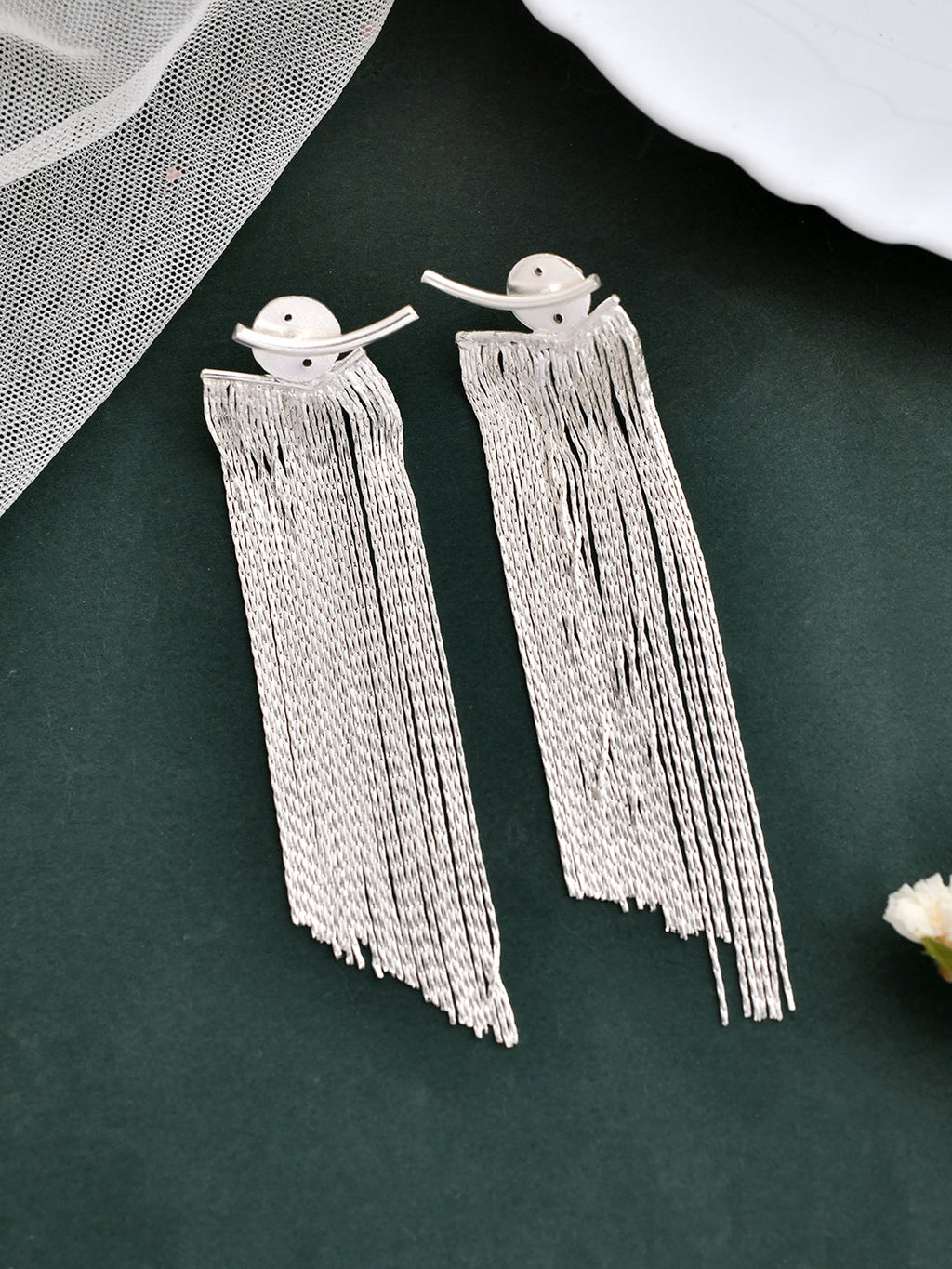 Silver Tassel Party Wear Earrings For Women