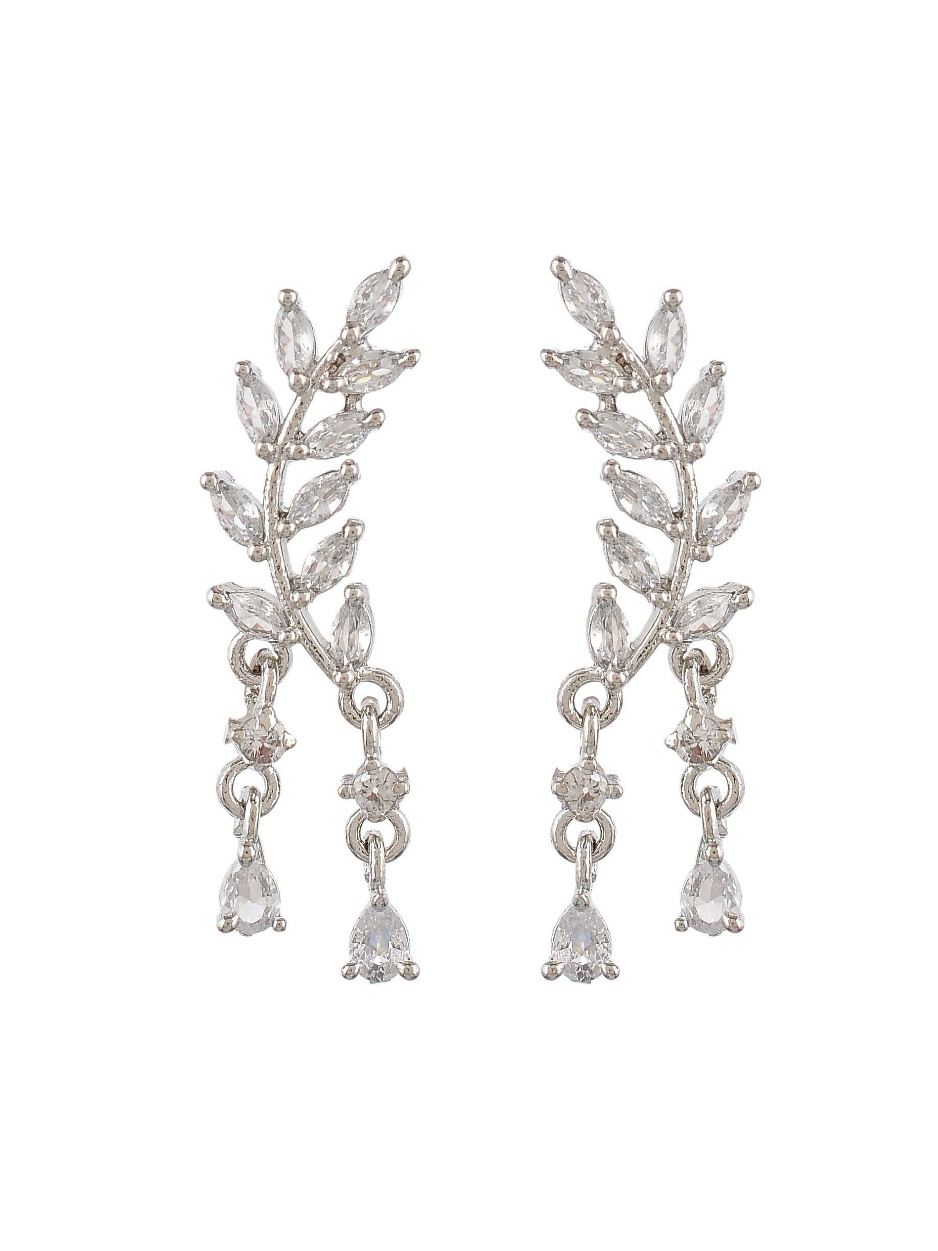 American Diamond Leaf Stud Earrings For Women