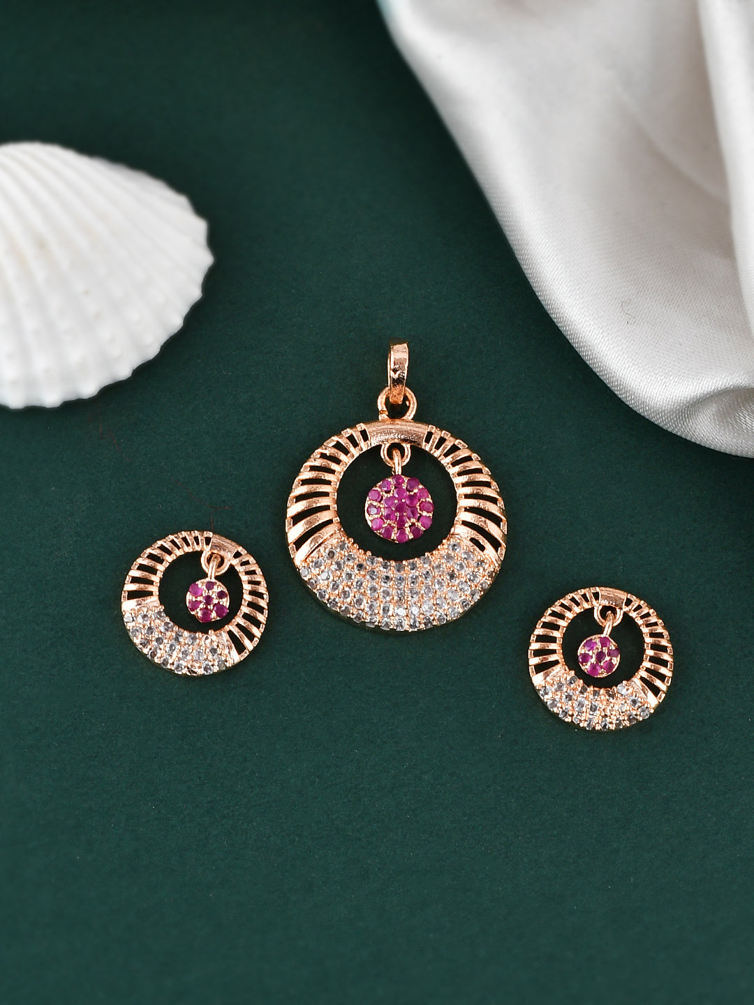 American Diamond Rose Gold Pendant With Earrings