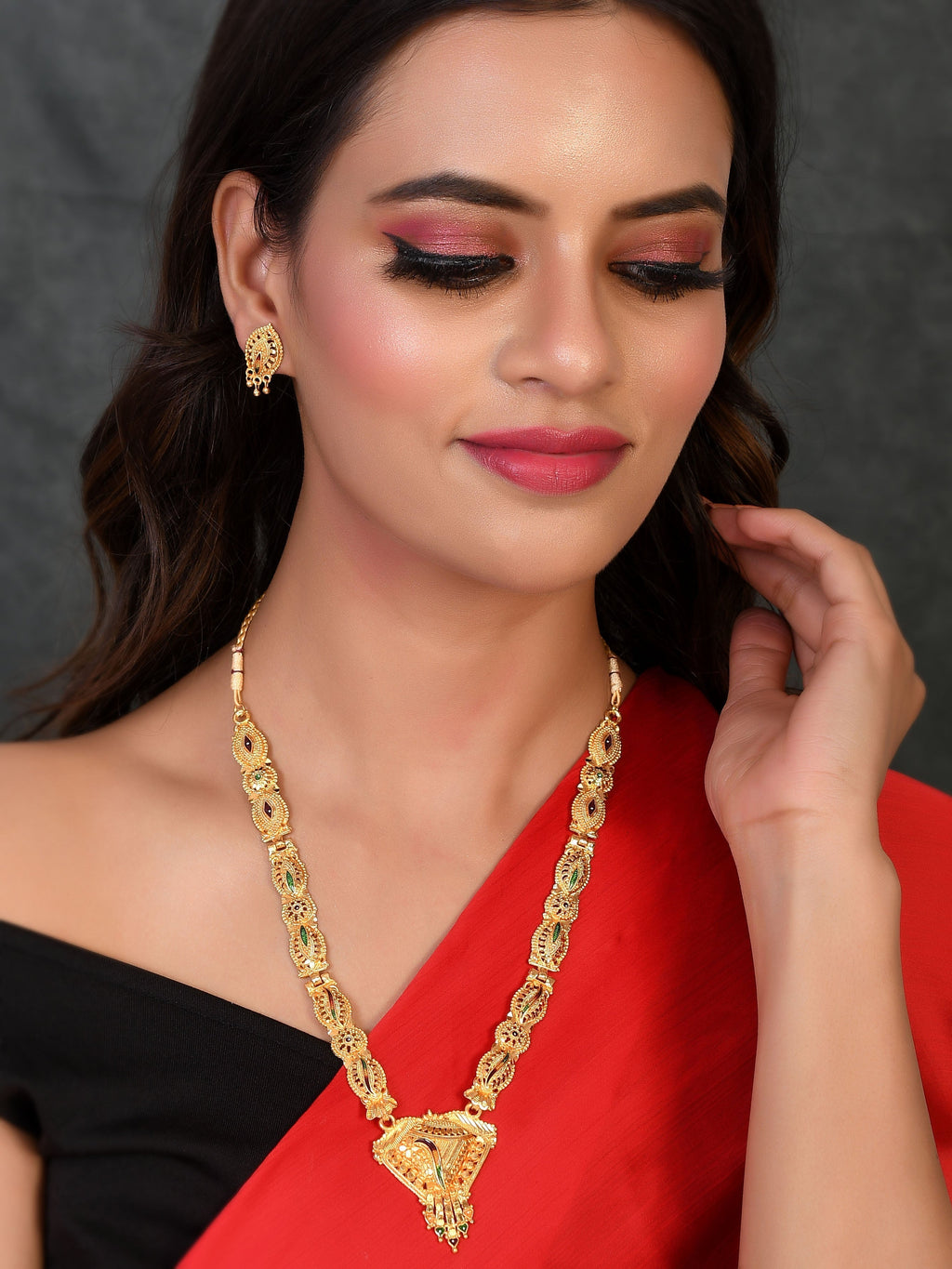 Gold Plated Handcrafted Meenakari Jewellery Set For Women