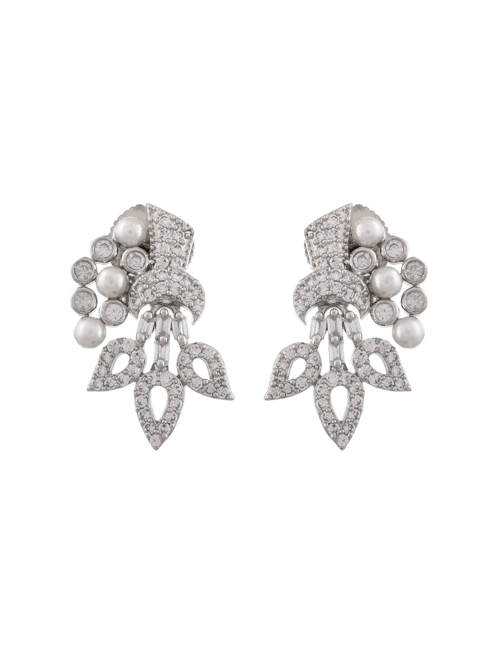 Diamond and Pearl Cluster Earrings For Women