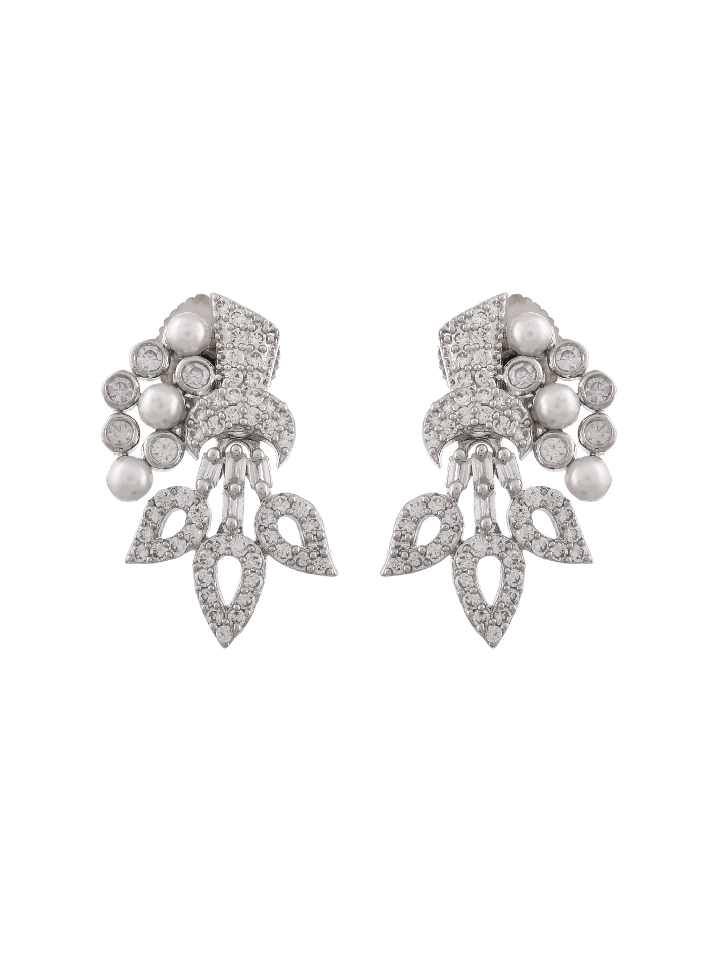 Diamond and Pearl Cluster Earrings For Women