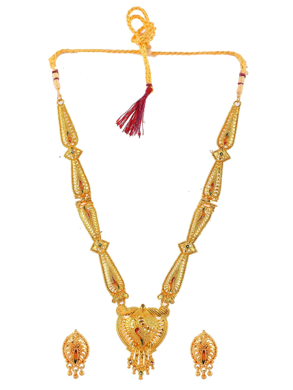 Gold Plated Ethnic Long Temple Jewellery Set For Women
