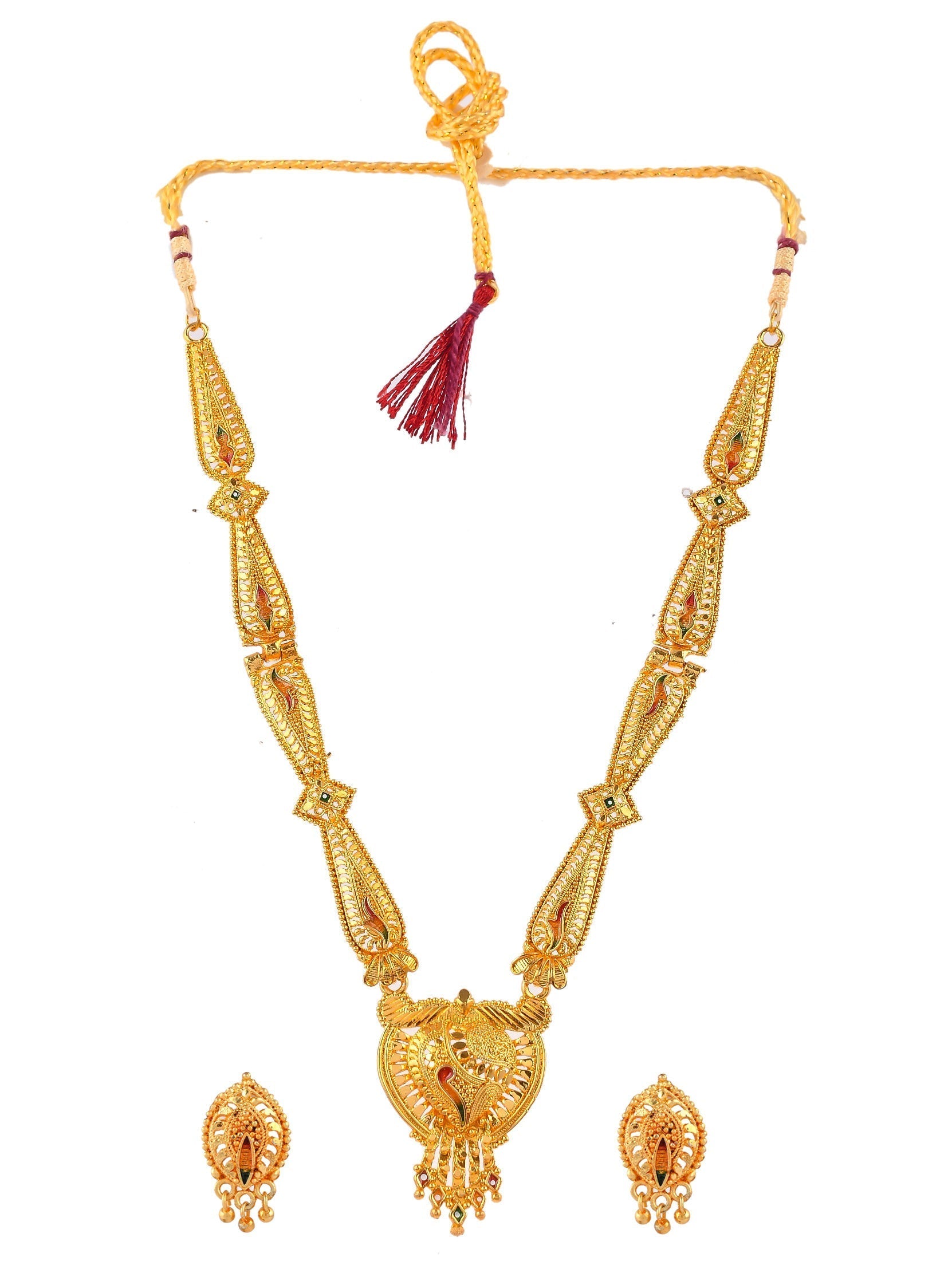 Gold Plated Ethnic Long Temple Jewellery Set For Women