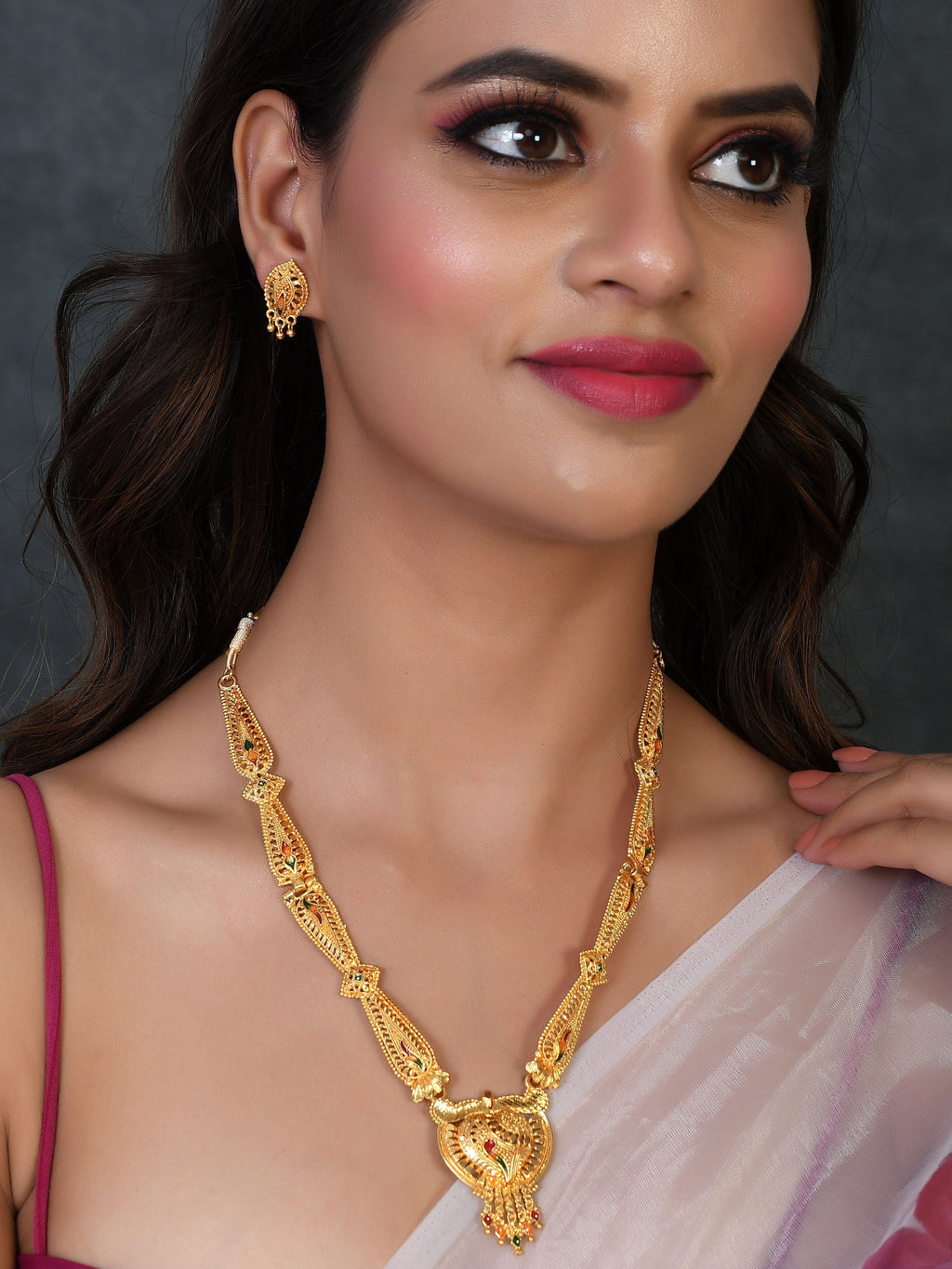 Gold Plated Ethnic Meenakari Long Jewellery Set For Women